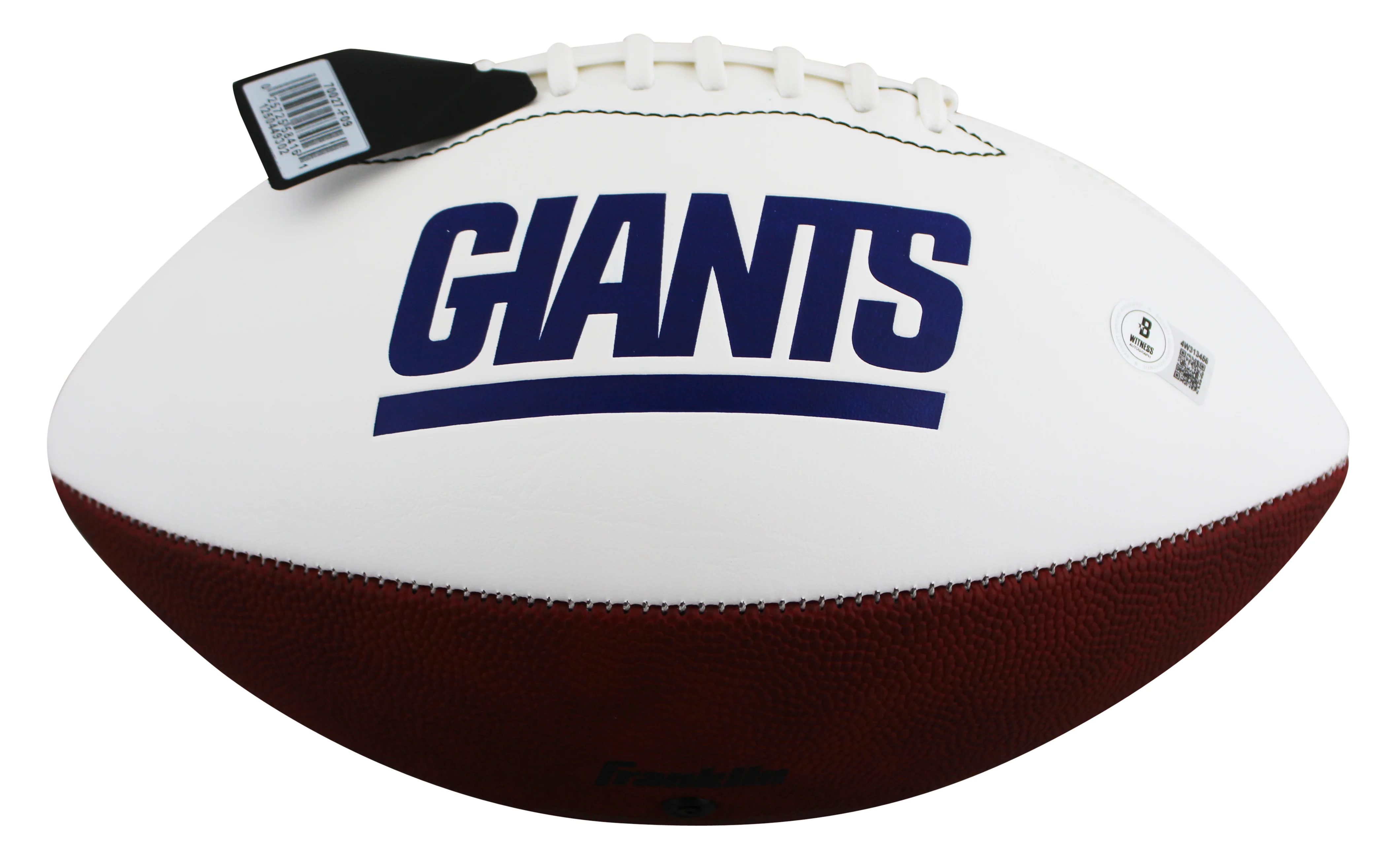 Giants Michael Strahan Signed Franklin White Panel Logo Football BAS Witnessed - Image 4