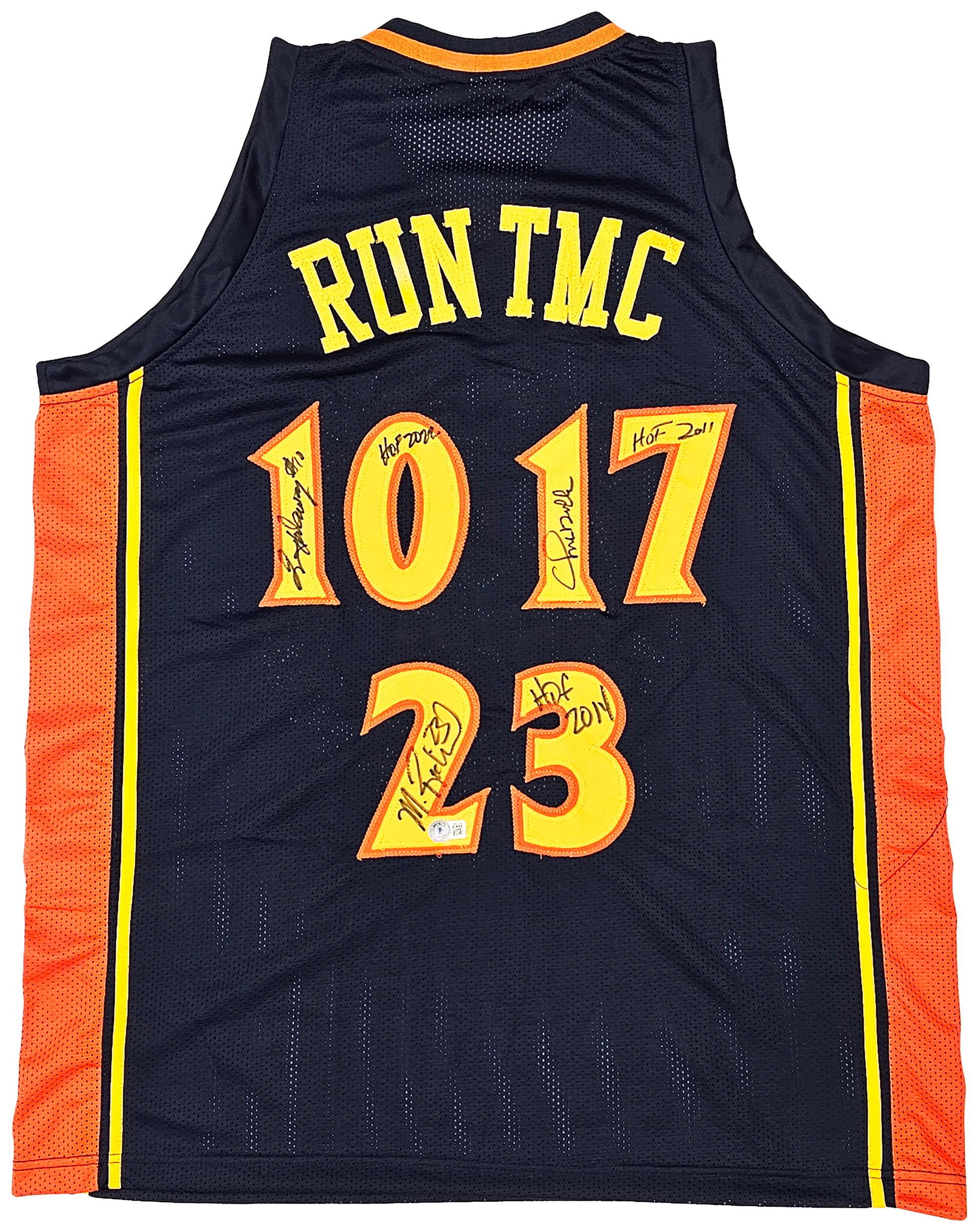 Golden State Warriors Chris Mullin, Tim Hardaway & Mitch Richmond Autographed Dark Blue Jersey Run TMC "HOF" Beckett BAS Witness Stock #216820 - Image 2