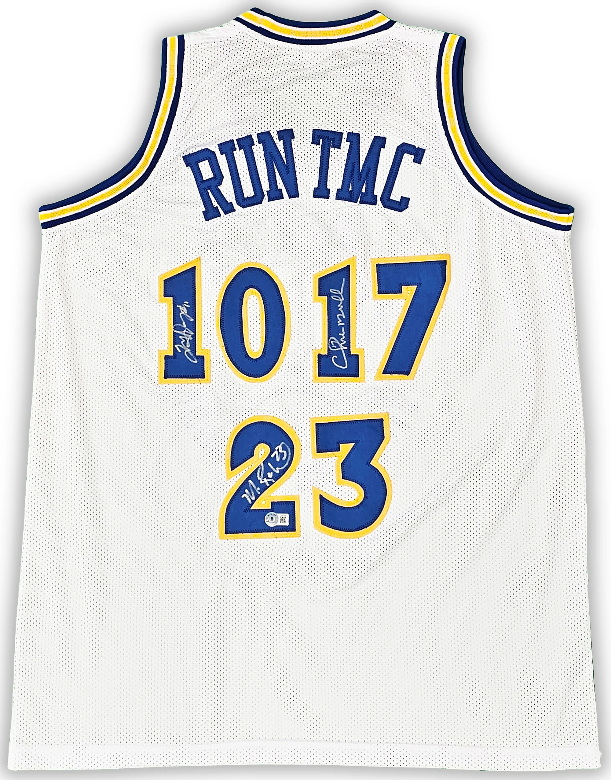 Golden State Warriors Chris Mullin, Tim Hardaway & Mitch Richmond Autographed White Jersey Run TMC Beckett BAS Witness Stock #216817 - Image 2