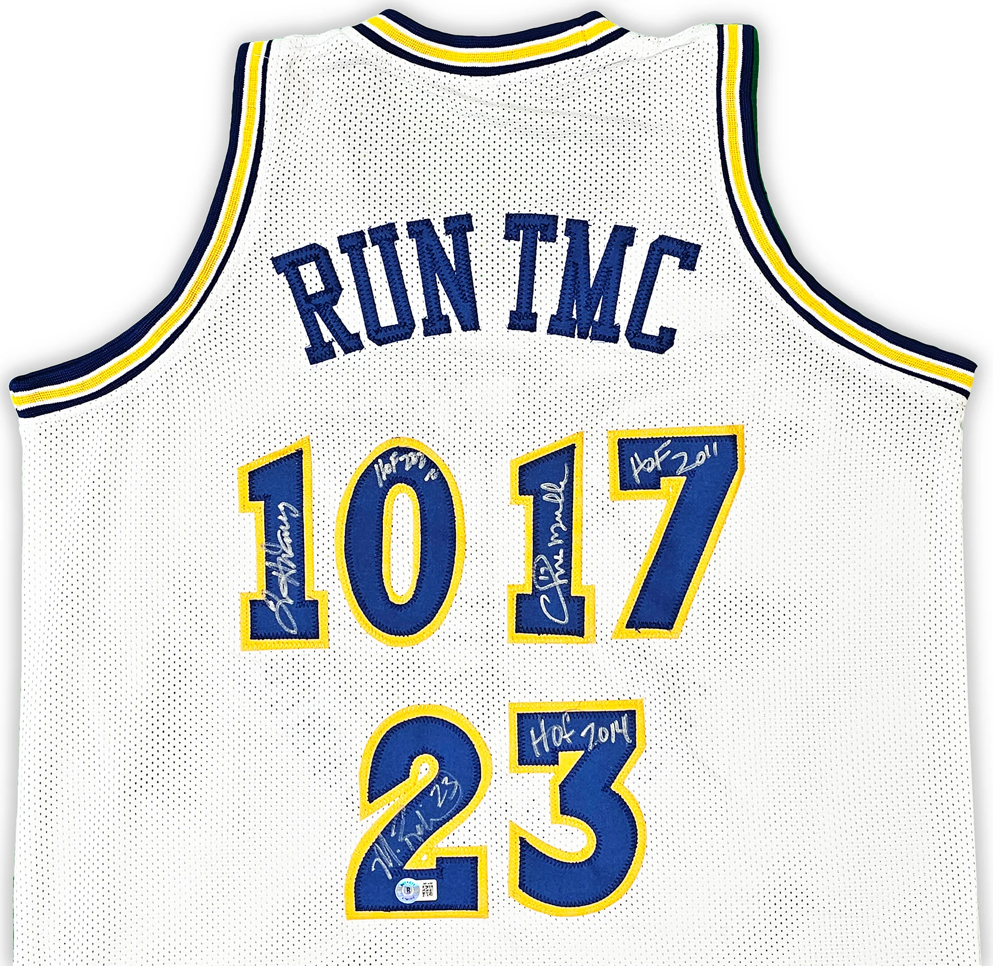 Golden State Warriors Chris Mullin, Tim Hardaway & Mitch Richmond Autographed White Jersey Run TMC "HOF" Beckett BAS Witness Stock #216816 - Image 3