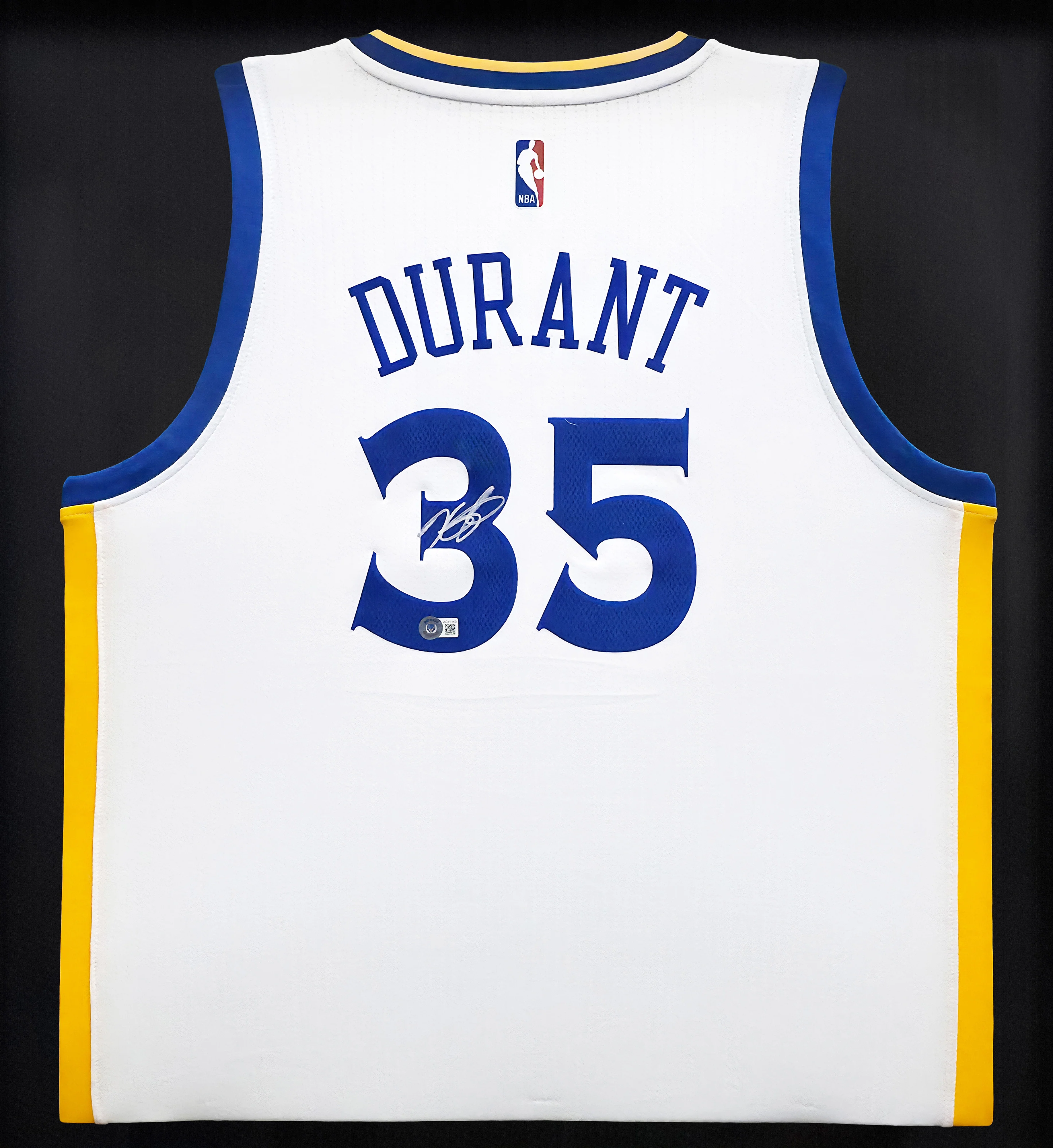 Golden State Warriors Kevin Durant Autographed Framed White Adidas Swingman Jersey Beckett BAS QR Stock #239069 - Image 2