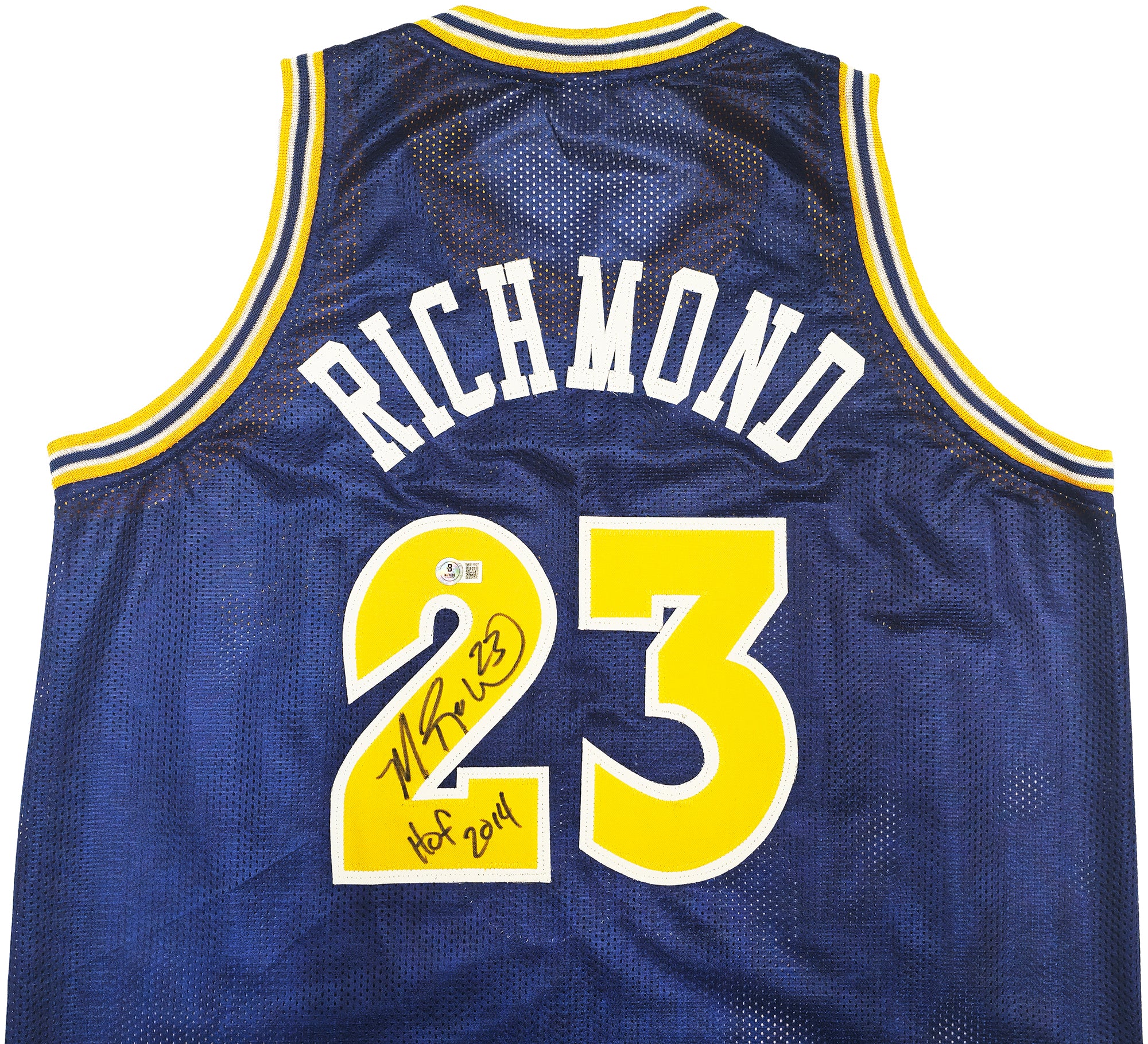 Golden State Warriors Mitch Richmond Autographed Blue Jersey "HOF 2014" Beckett BAS Witness Stock #232588 - Image 3