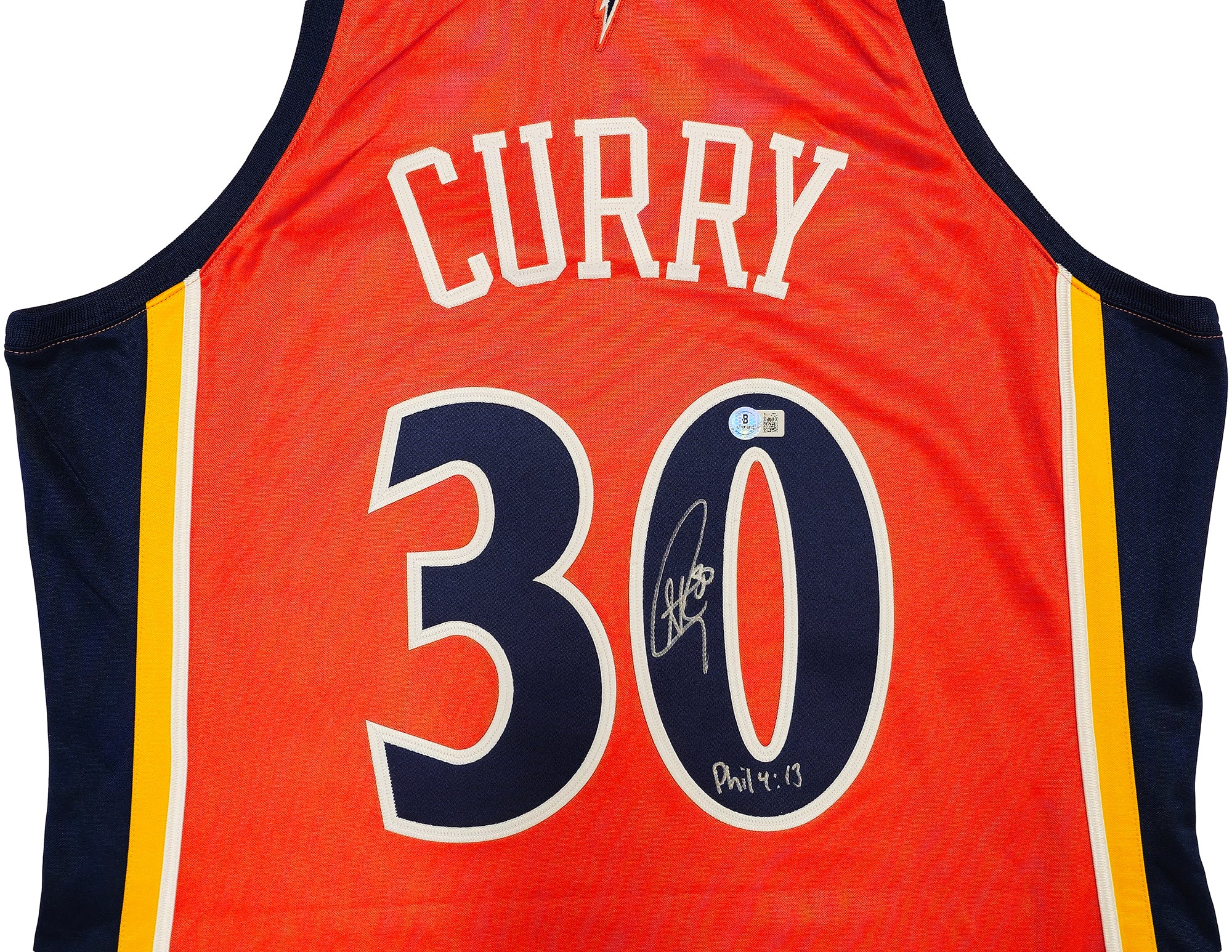 Golden State Warriors Stephen Curry Autographed Orange Authentic Mitchell & Ness 2009-10 HWC Authentic Rookie Jersey Size 44 "Bible Verse" Beckett BAS QR Stock #234958 - Image 3