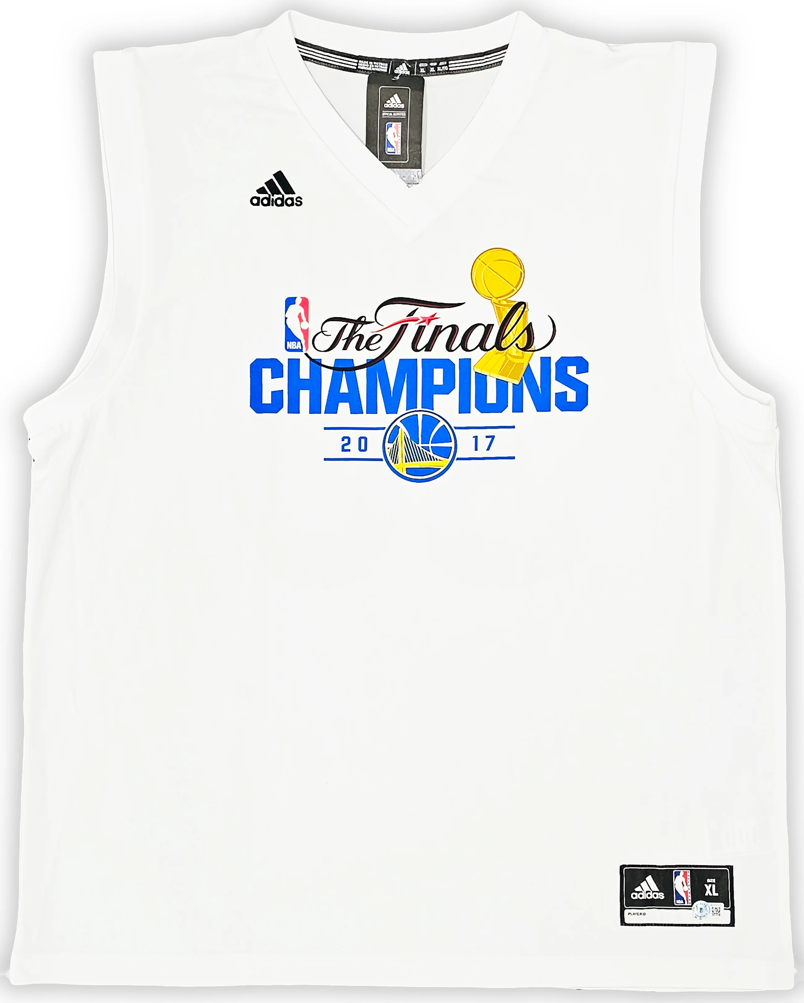 Golden State Warriors Stephen Curry Autographed White Adidas 2017 NBA Finals Champions Jersey Size XL Beckett BAS QR Stock #215825 - Image 5