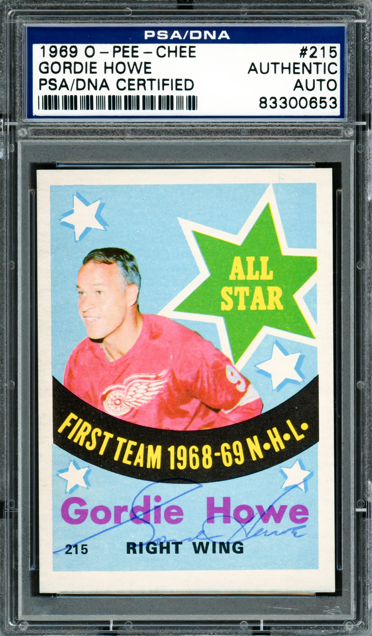 Gordie Howe Autographed 1969-70 O-Pee-Chee Card #215 Detroit Red Wings PSA/DNA #83300653
