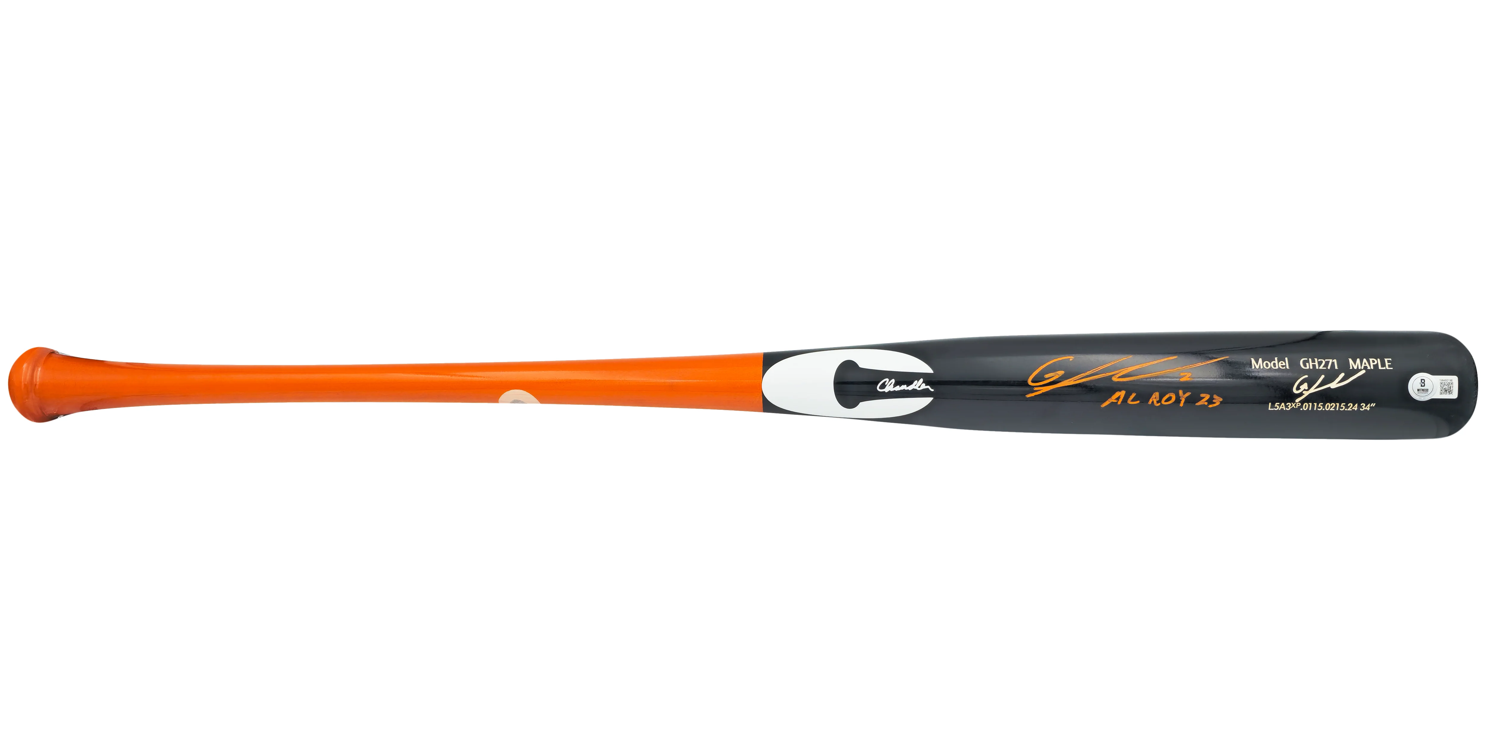 Gunnar Henderson Autographed Black Chandler Player Model Baseball Bat Baltimore Orioles "AL ROY 23" Beckett BAS Witness Stock #225828 - Image 3