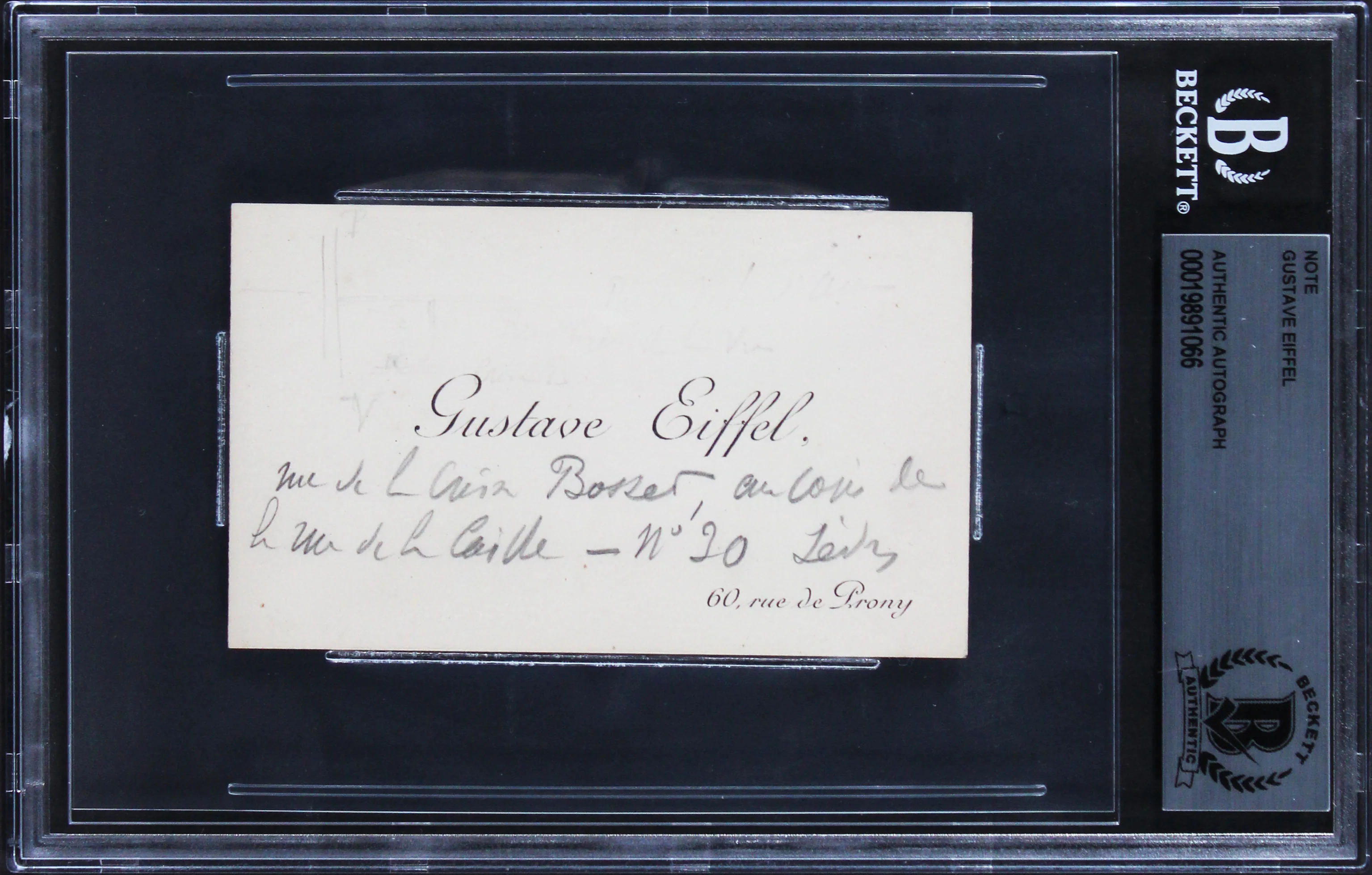 Gustave Eiffel Authentic Signed 2.35x3.85 Handwritten Calling Card BAS Slabbed - Image 2