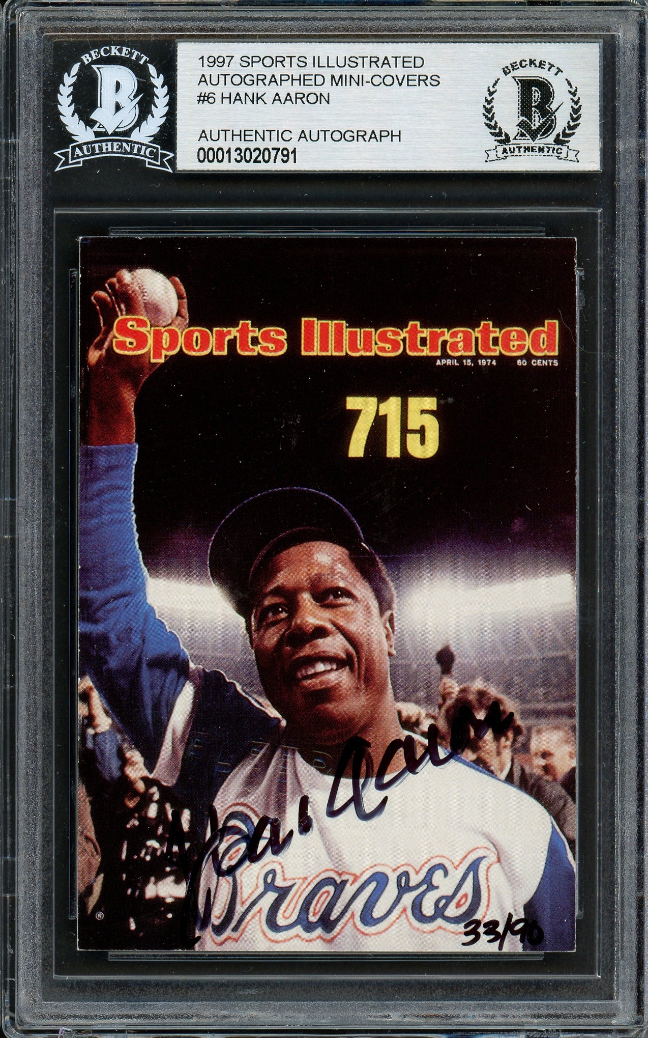 Hank Aaron Autographed 1997 Fleer Sports Illustrated Card #6 Atlanta Braves #33/90 Beckett BAS #13020791 - Image 4