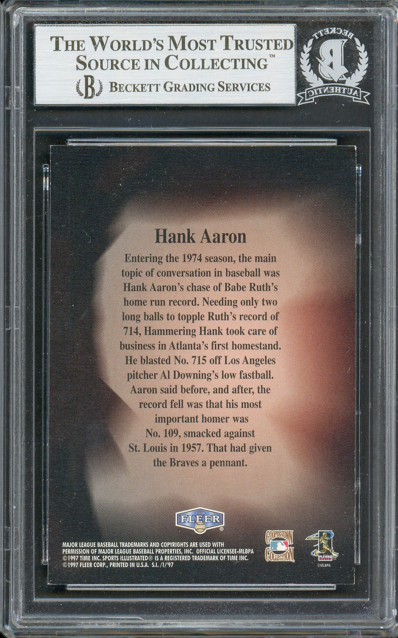 Hank Aaron Autographed 1997 Fleer Sports Illustrated Card #6 Atlanta Braves #33/90 Beckett BAS #13020791 - Image 5