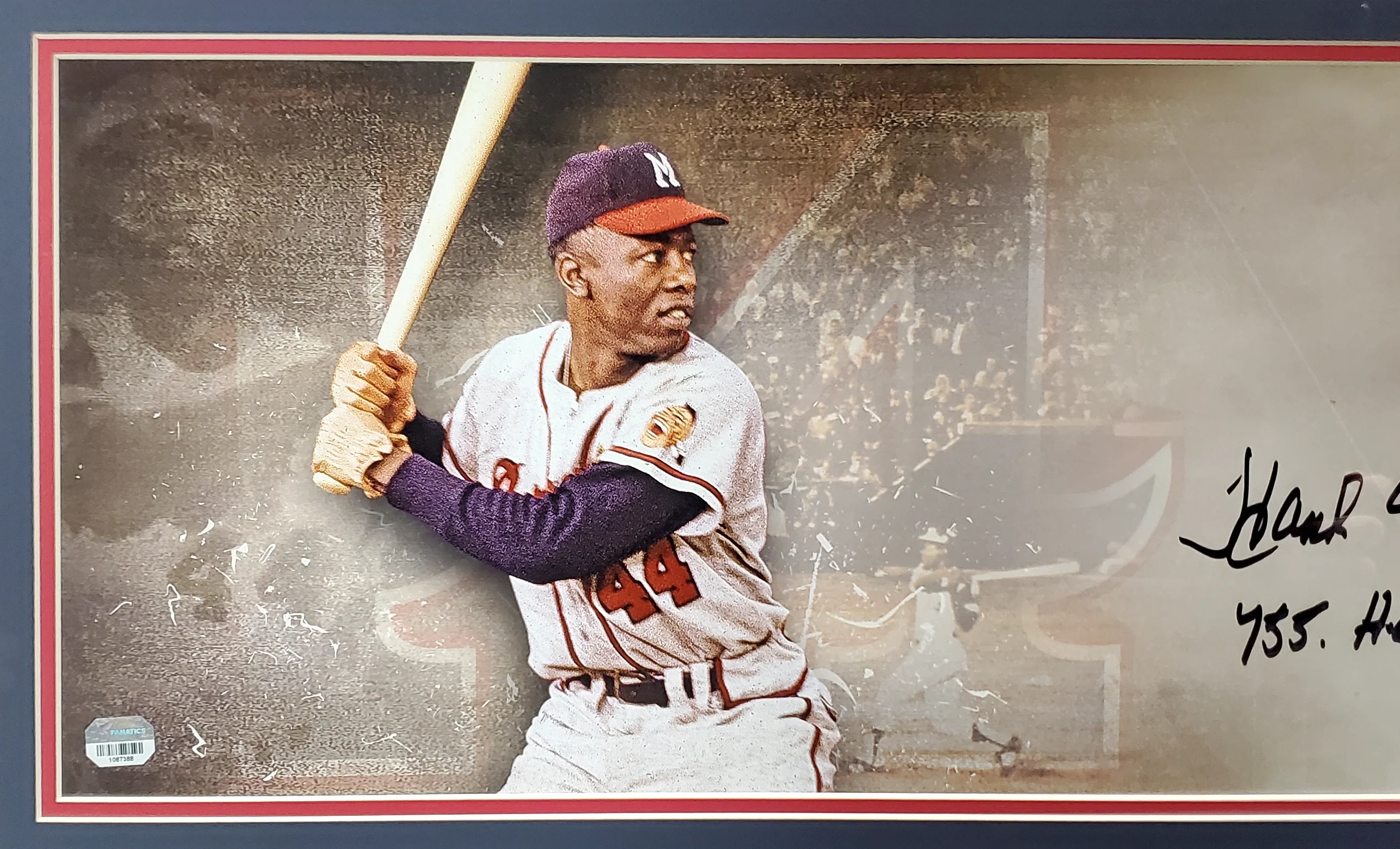 Hank Aaron Autographed Framed 10x30 Panoramic Photo Milwaukee Braves "755 HOF 82" Fanatics Stock #191202 - Image 3
