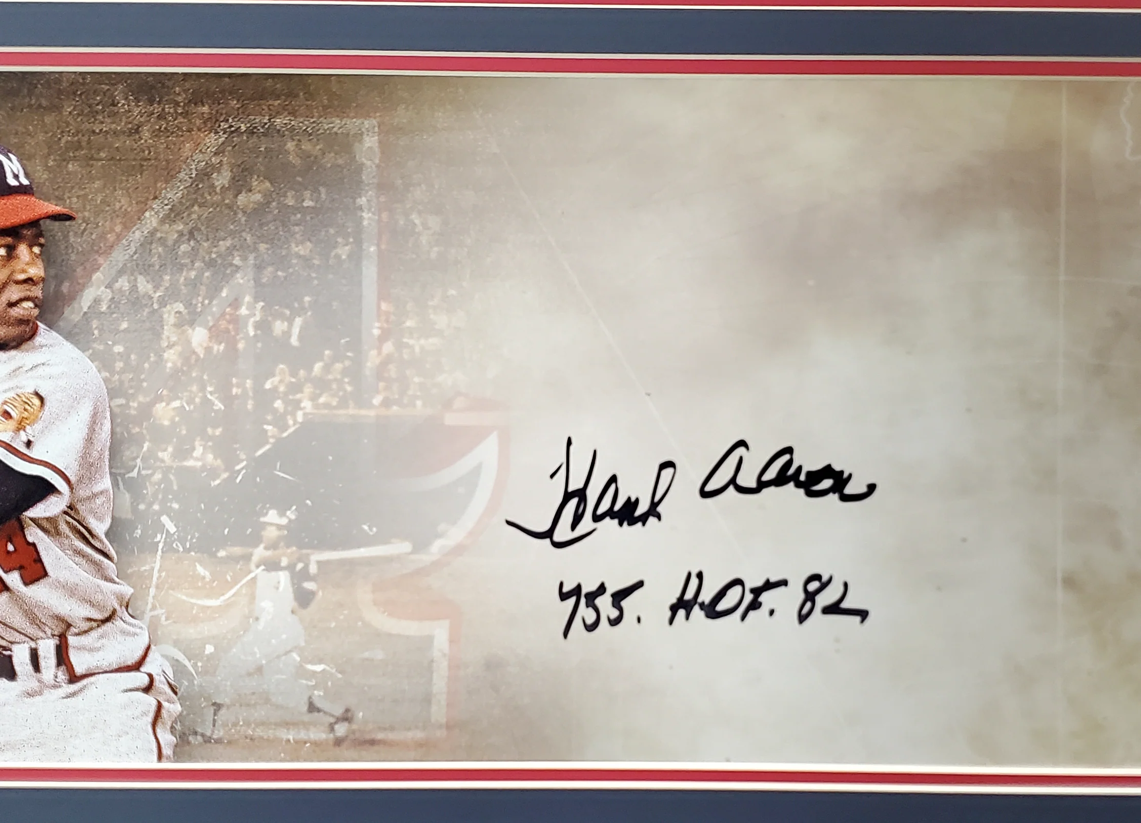 Hank Aaron Autographed Framed 10x30 Panoramic Photo Milwaukee Braves "755 HOF 82" Fanatics Stock #191202 - Image 4