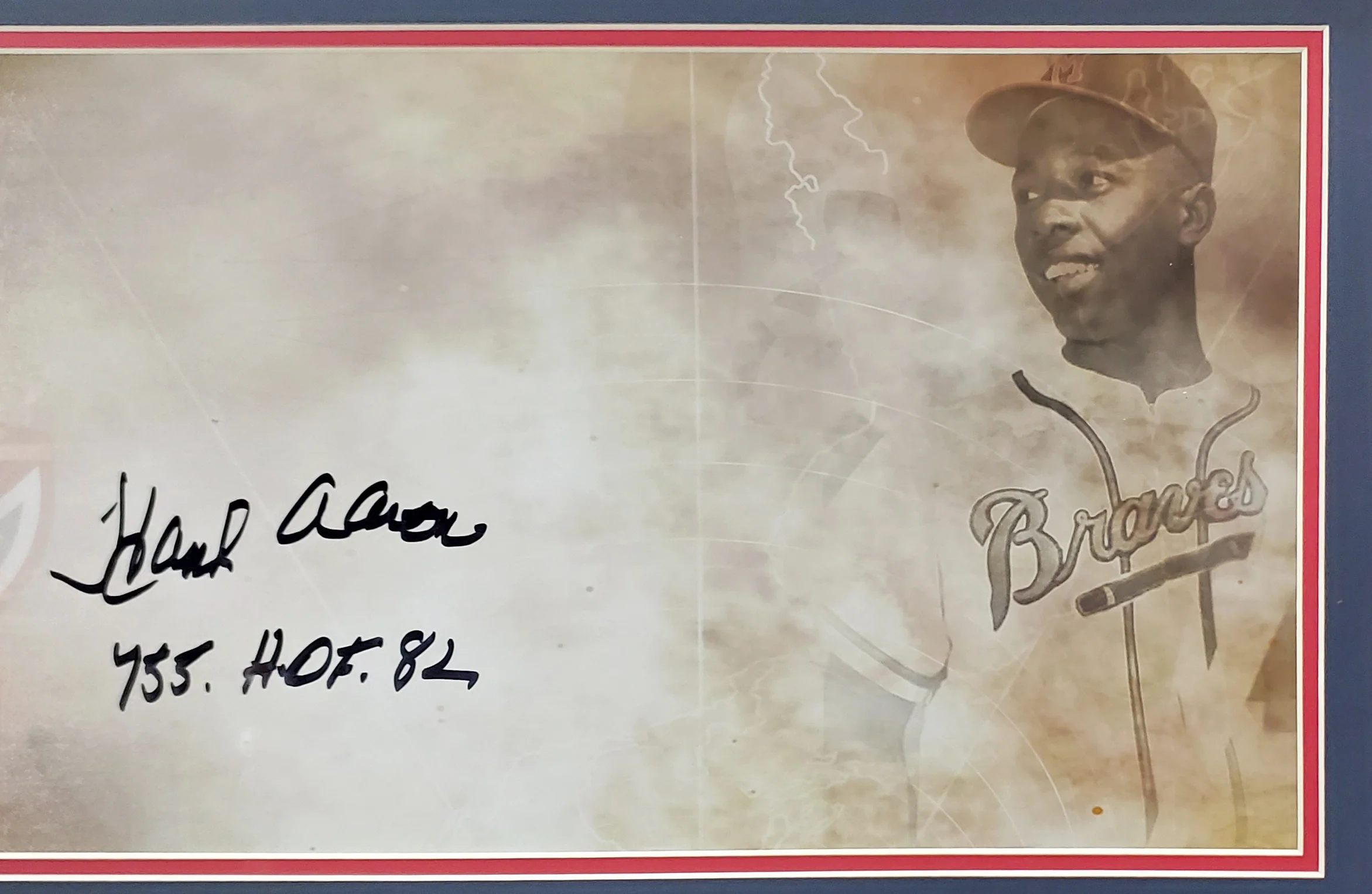Hank Aaron Autographed Framed 10x30 Panoramic Photo Milwaukee Braves "755 HOF 82" Fanatics Stock #191202 - Image 5