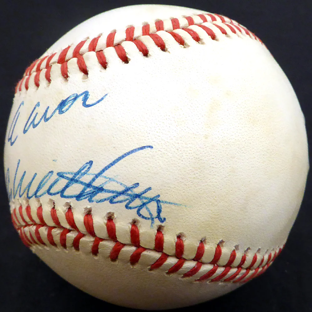 Hank Aaron & Eddie Mathews Autographed Official NL Baseball Milwaukee Braves Beckett BAS #E48613 - Image 2
