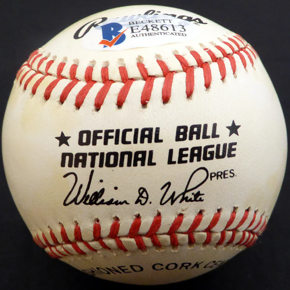 Hank Aaron & Eddie Mathews Autographed Official NL Baseball Milwaukee Braves Beckett BAS #E48613 - Image 3