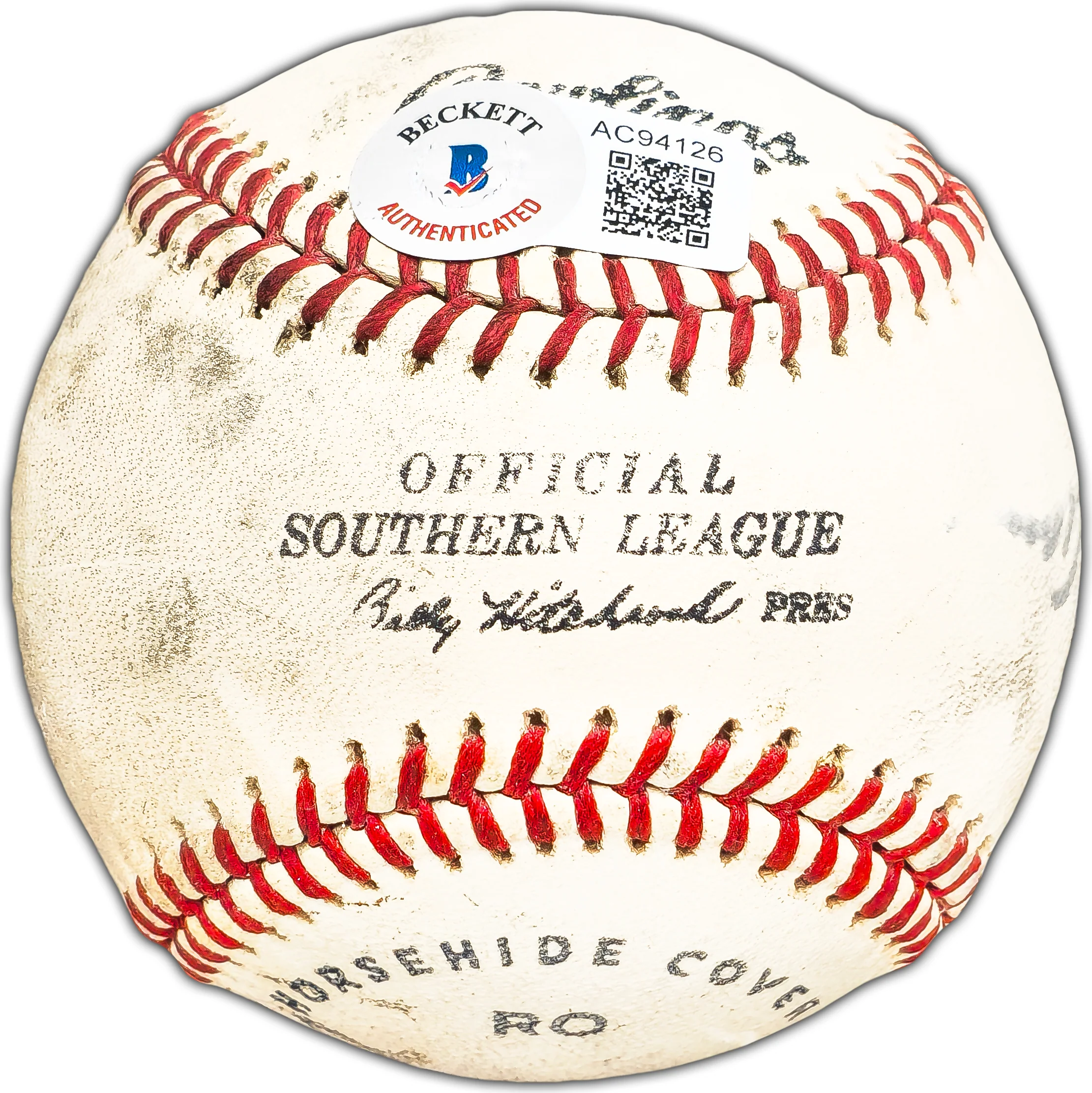 Hank Aaron & Eddie Mathews Autographed Official Rawlings Southern League Baseball Milwaukee Braves Vintage Signature Beckett BAS #AC94126 - Image 3