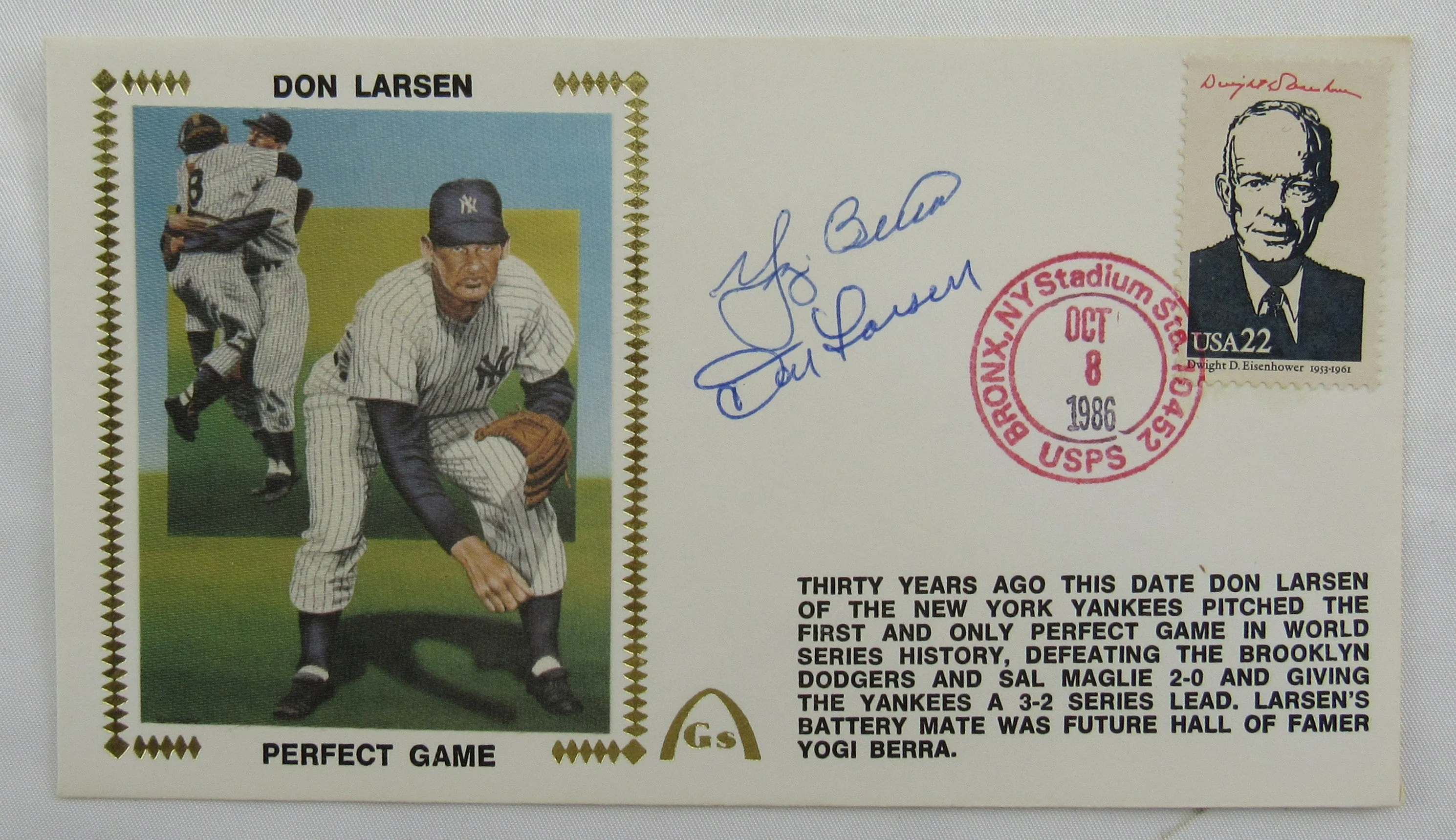 Yogi Berra Don Larsen Signed Auto Envelope JSA CM07355