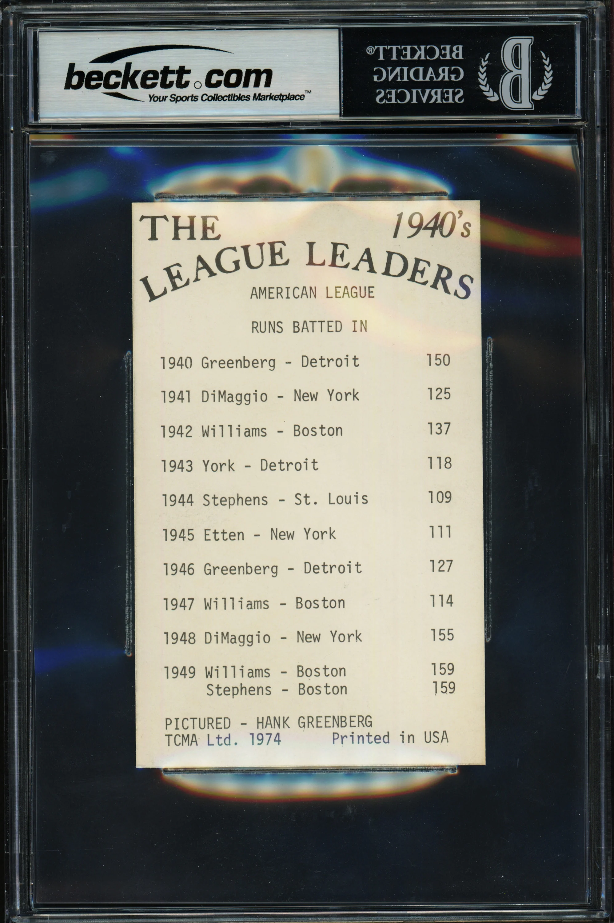 Hank Greenberg Autographed 1974 TCMA 3.5x5.5 Card Detroit Tigers Auto Grade Gem Mint 10 Beckett BAS #18630324 - Image 2