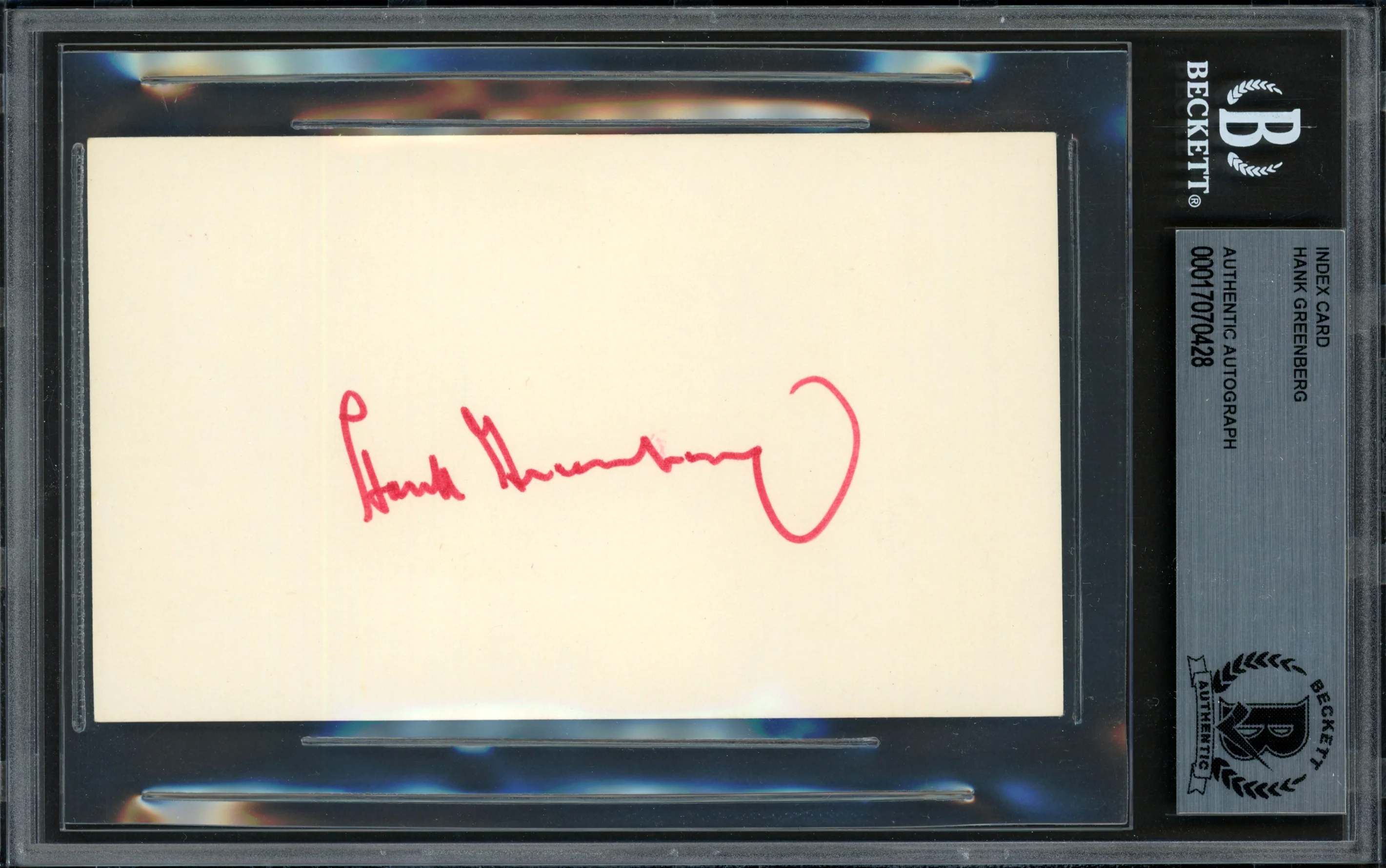 Hank Greenberg Autographed 3x5 Index Card Detroit Tigers Beckett BAS #17070428 - Image 3