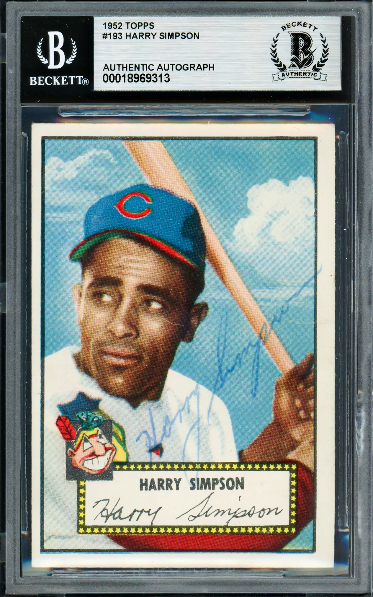 Harry Simpson Autographed 1952 Topps Card #193 Cleveland Indians Beckett BAS #18969313