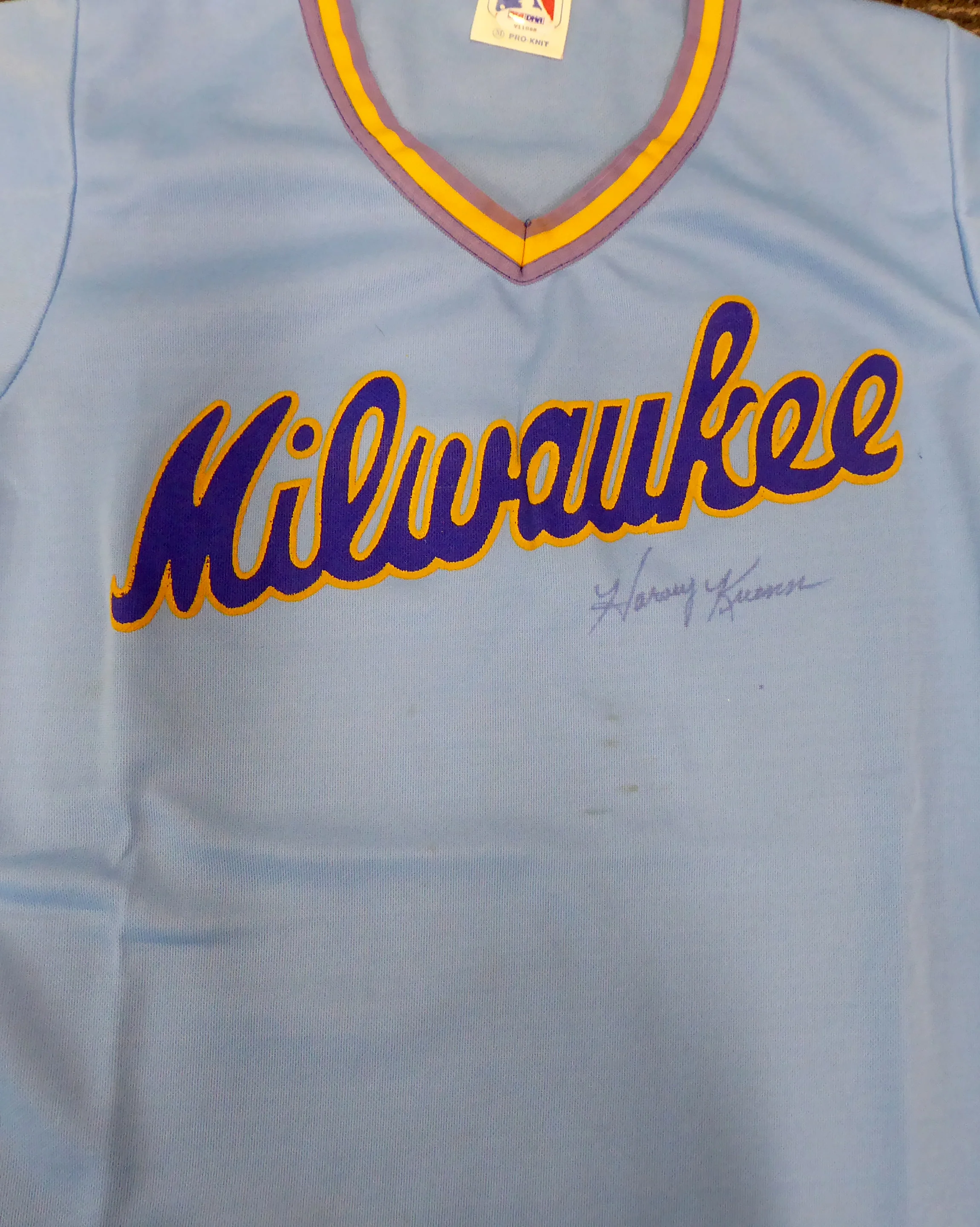 Milwaukee Brewers Harvey Kuenn Autographed Blue Jersey (Stain) PSA/DNA #V11068 - Image 2