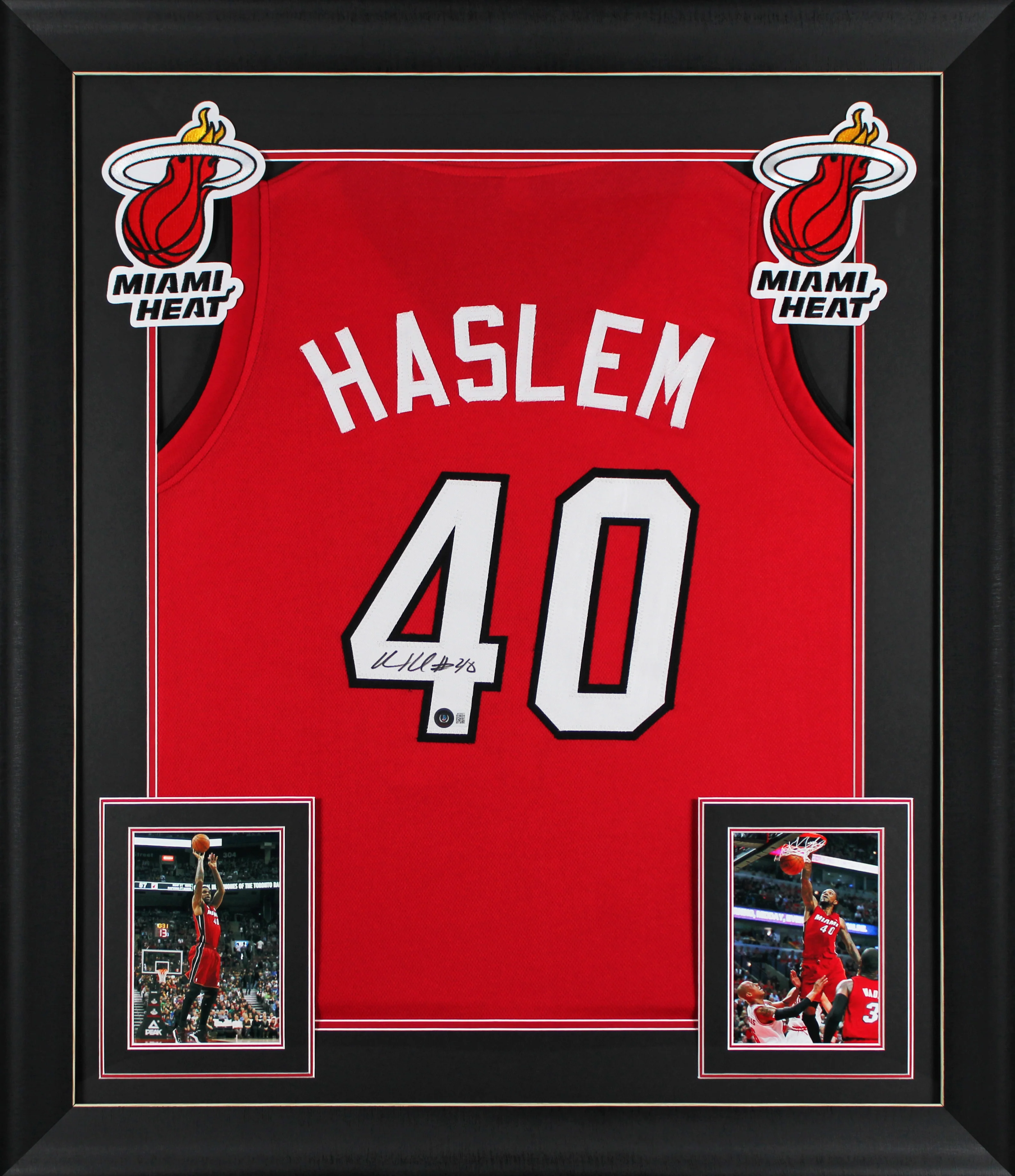 Heat Udonis Haslem Authentic Signed Red Pro Style Framed Jersey BAS Witnessed - Image 2