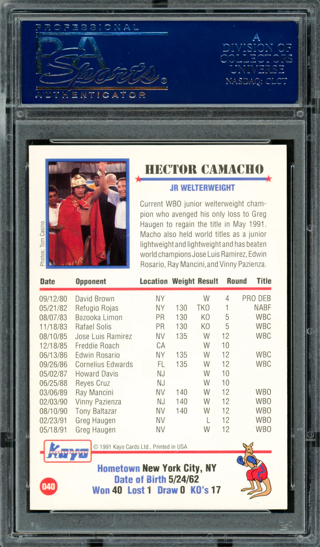 Hector Camacho Autographed 1991 Kayo Rookie Card #40 PSA/DNA #83314185 - Image 2