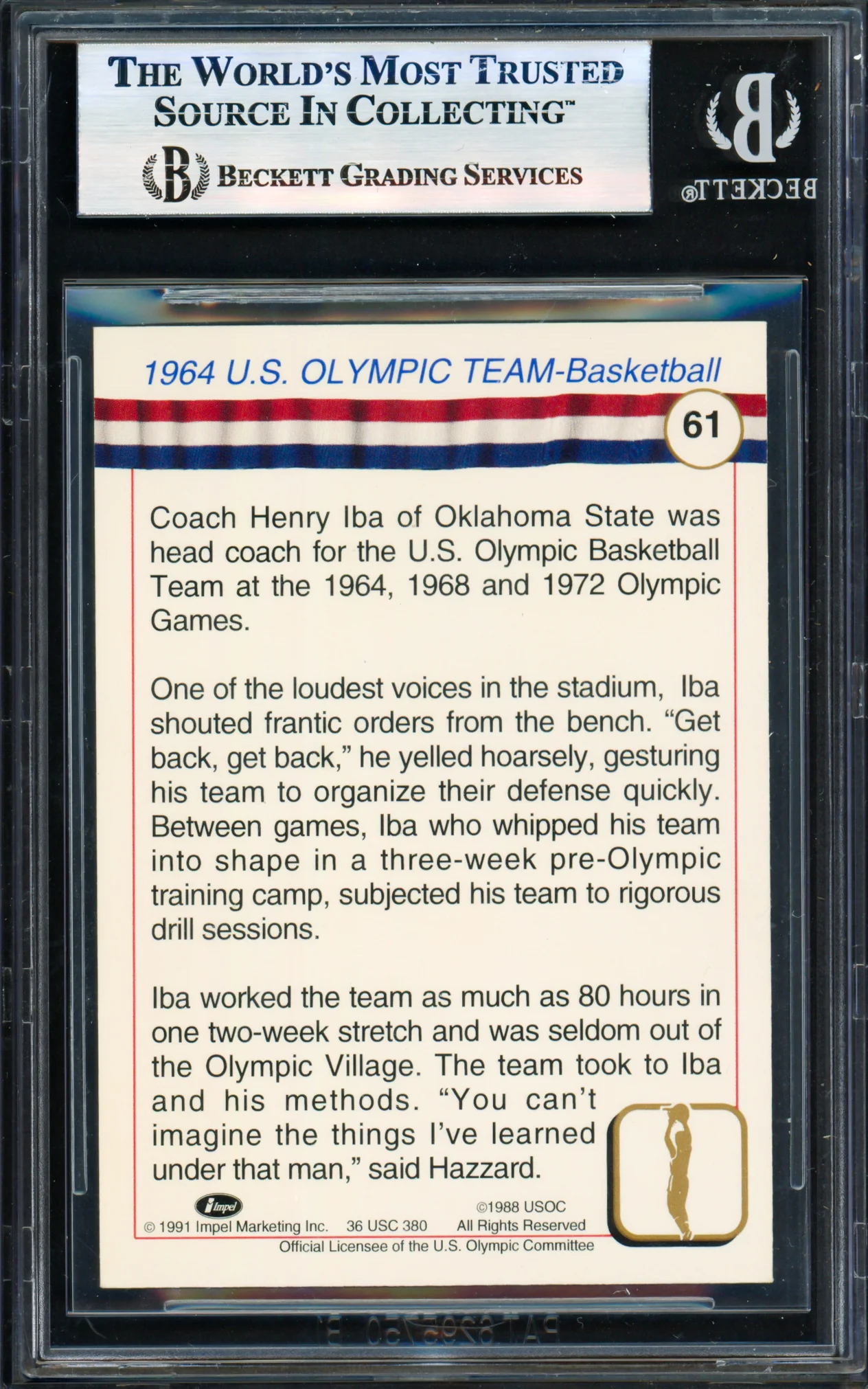 Henry Iba Autographed 1991 Impel Olympics Card #61 1964 U.S. Beckett BAS #17830831 - Image 2