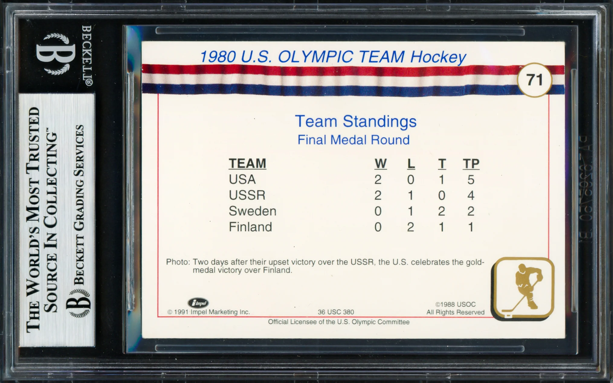 Herb Brooks Autographed 1991 Impel Card #71 1980 Team USA "Gold" Beckett BAS #19210185 - Image 2