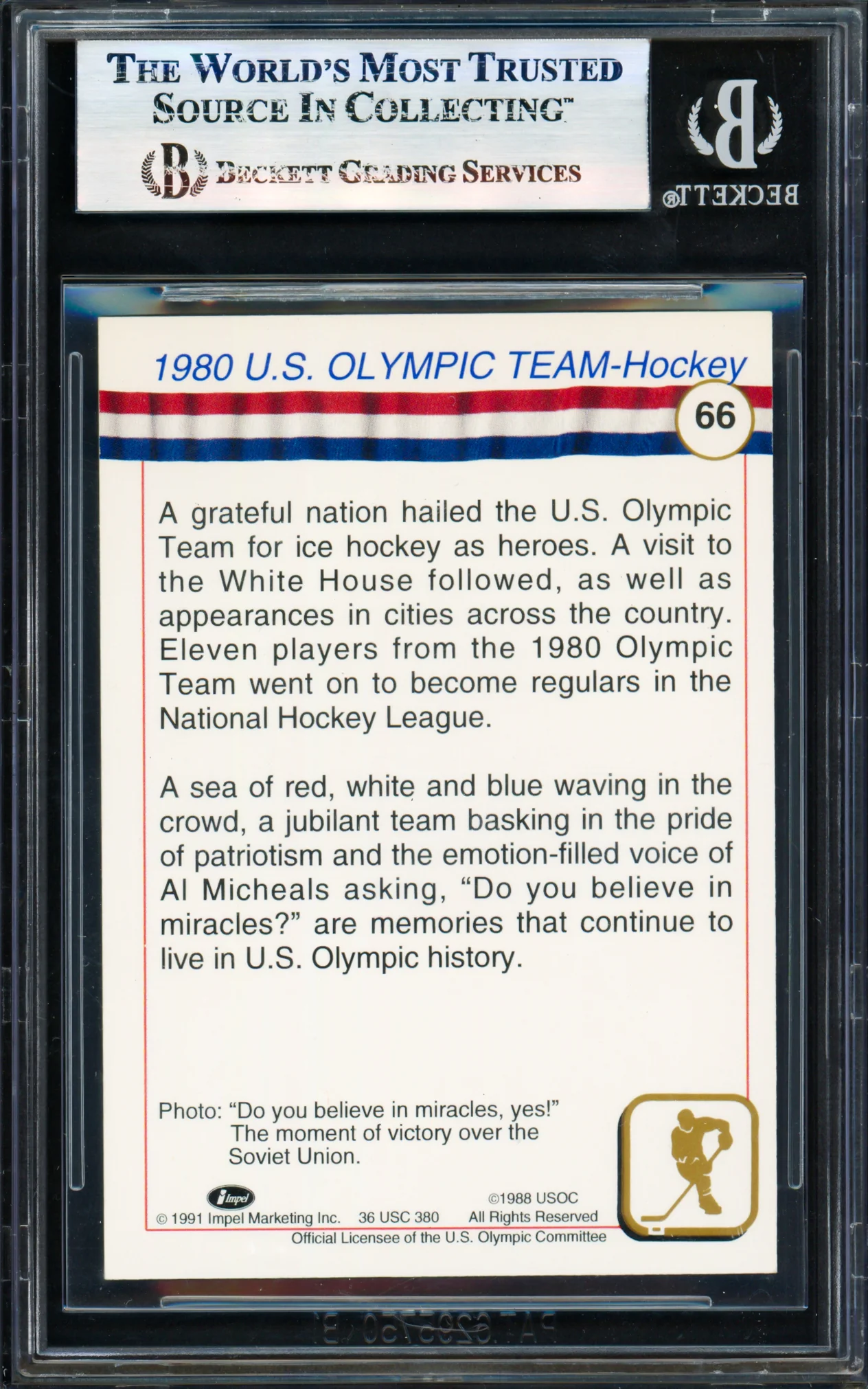 Herb Brooks Autographed 1991 Impel Olympics Card #66 1980 Team USA Beckett BAS #17830832 - Image 2