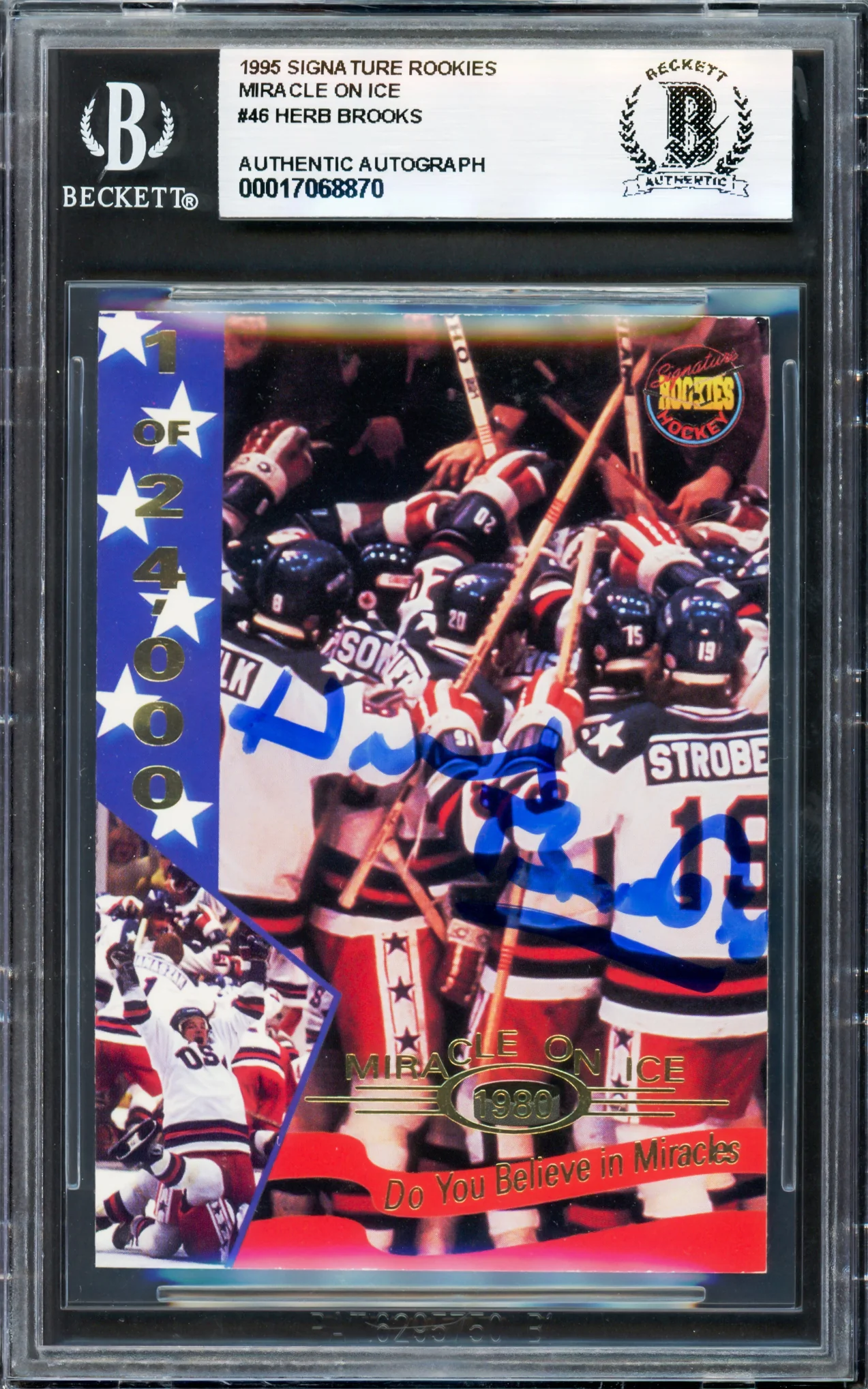 Herb Brooks Autographed 1995 Signature Rookies Card #46 1980 Team USA Beckett BAS #17068870 - Image 3