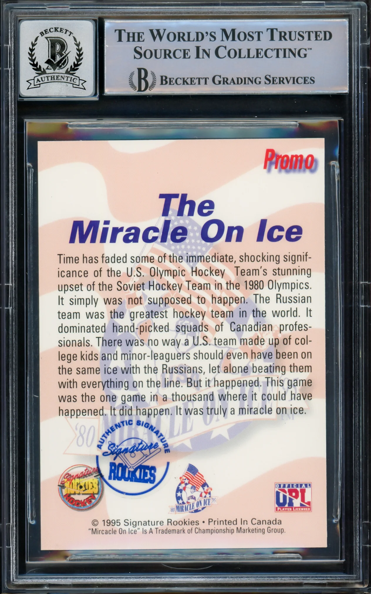 Herb Brooks Autographed 1995 Signature Rookies Card #P1 1980 Team USA Auto Grade Gem Mint 10 Beckett BAS #15772157 - Image 2