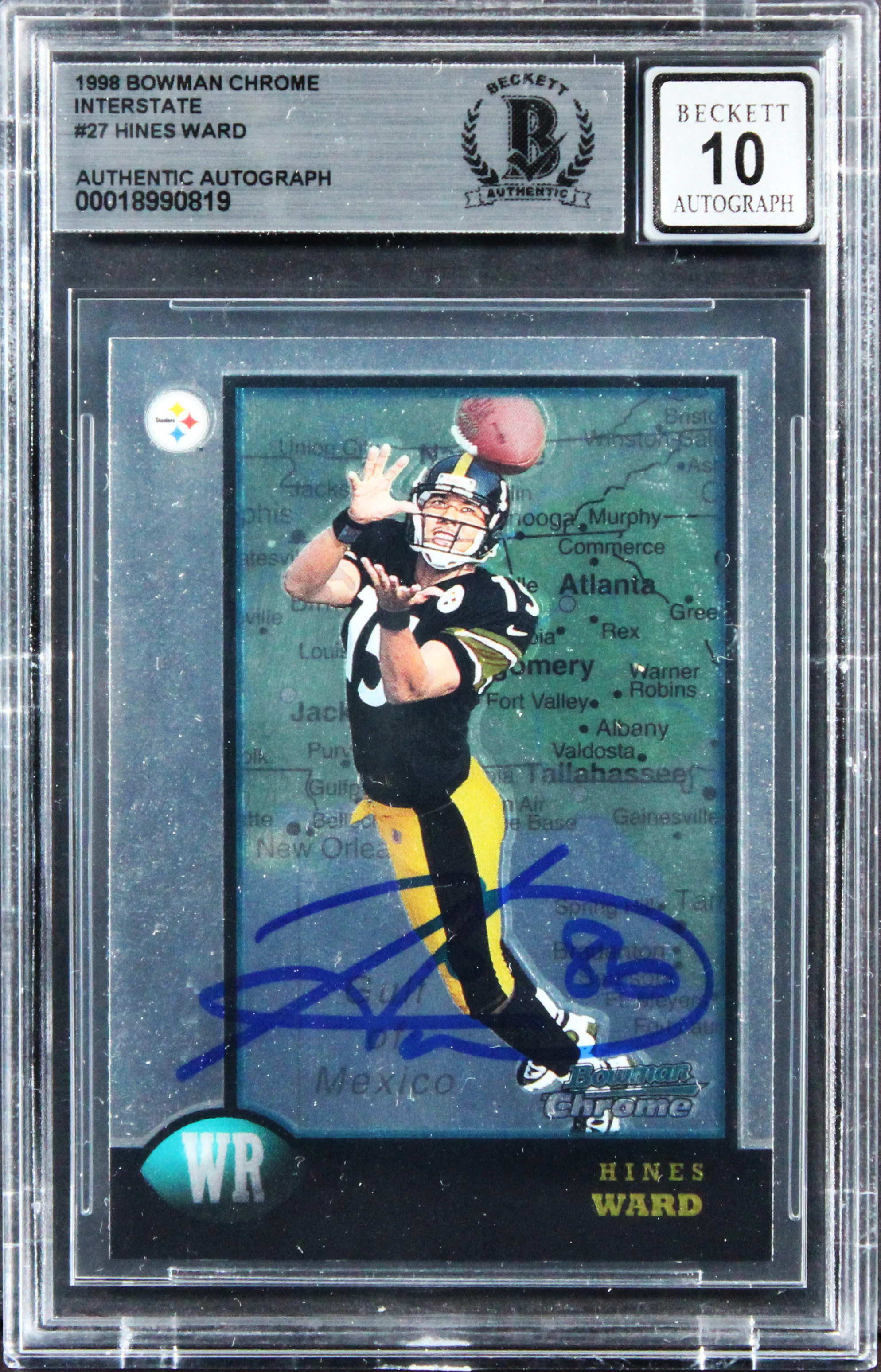 Hines Ward Signed 1998 Bowman Chrome Interstate #27 RC Card Auto 10! BAS Slab