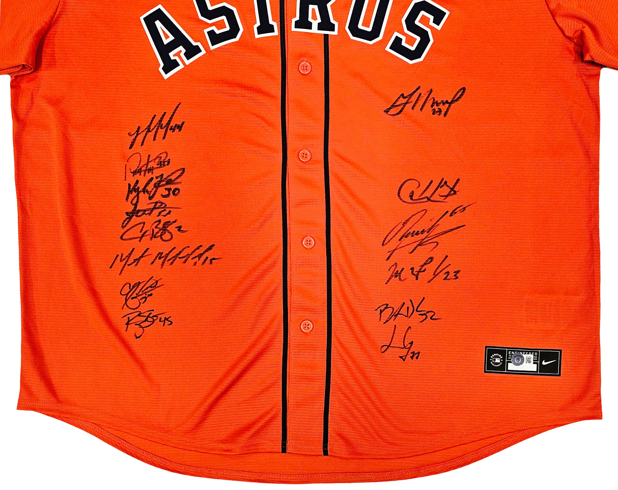 Houston Astros 2022 World Series Champion Autographed Orange Nike Jersey Size XXL With 14 Signatures Including Jose Altuve & Yordan Alvarez Beckett BAS Witness Stock #220890 - Image 2