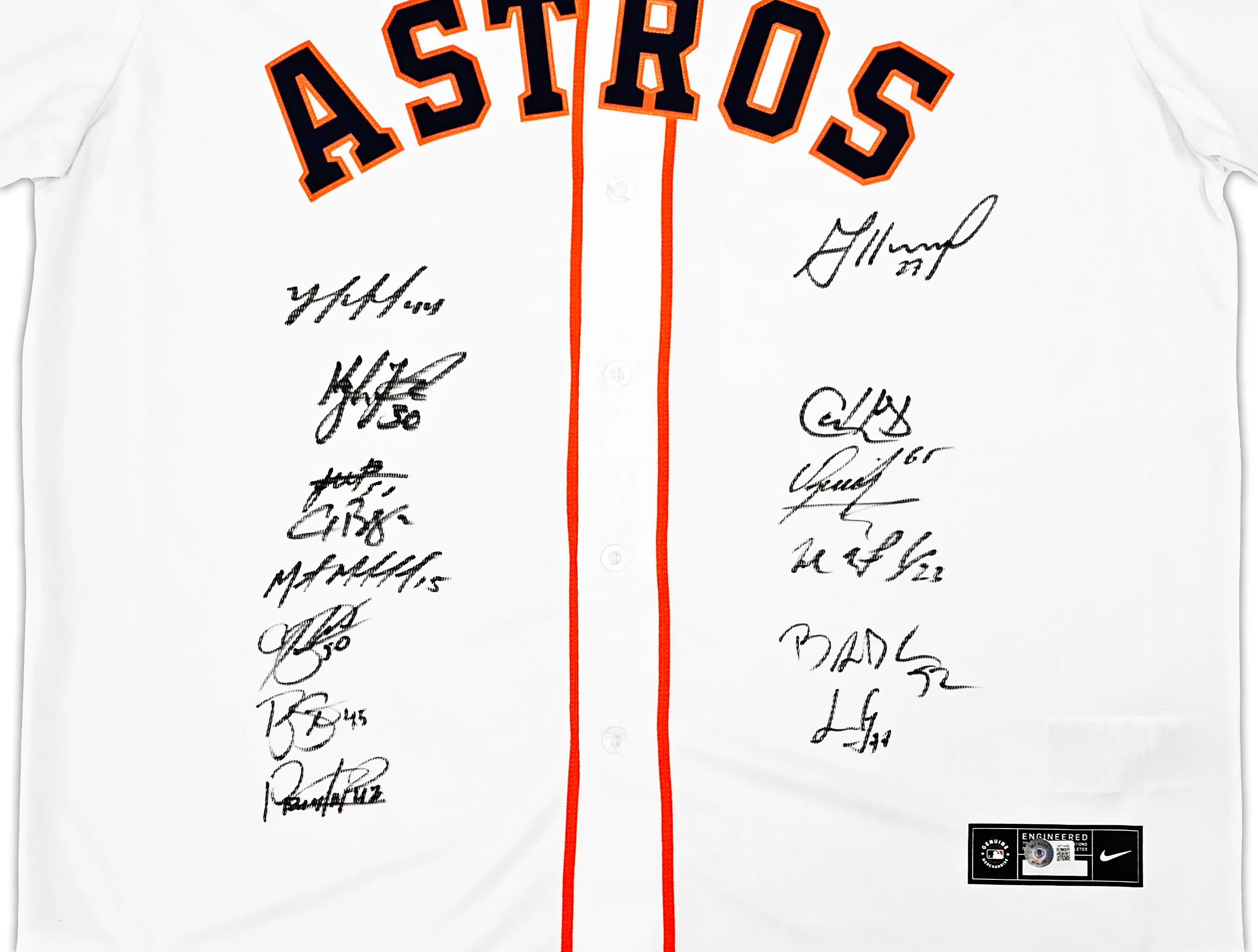 Houston Astros 2022 World Series Champion Autographed White Nike Jersey Size XL With 14 Signatures Including Jose Altuve & Yordan Alvarez Beckett BAS Witness Stock #220889 - Image 2