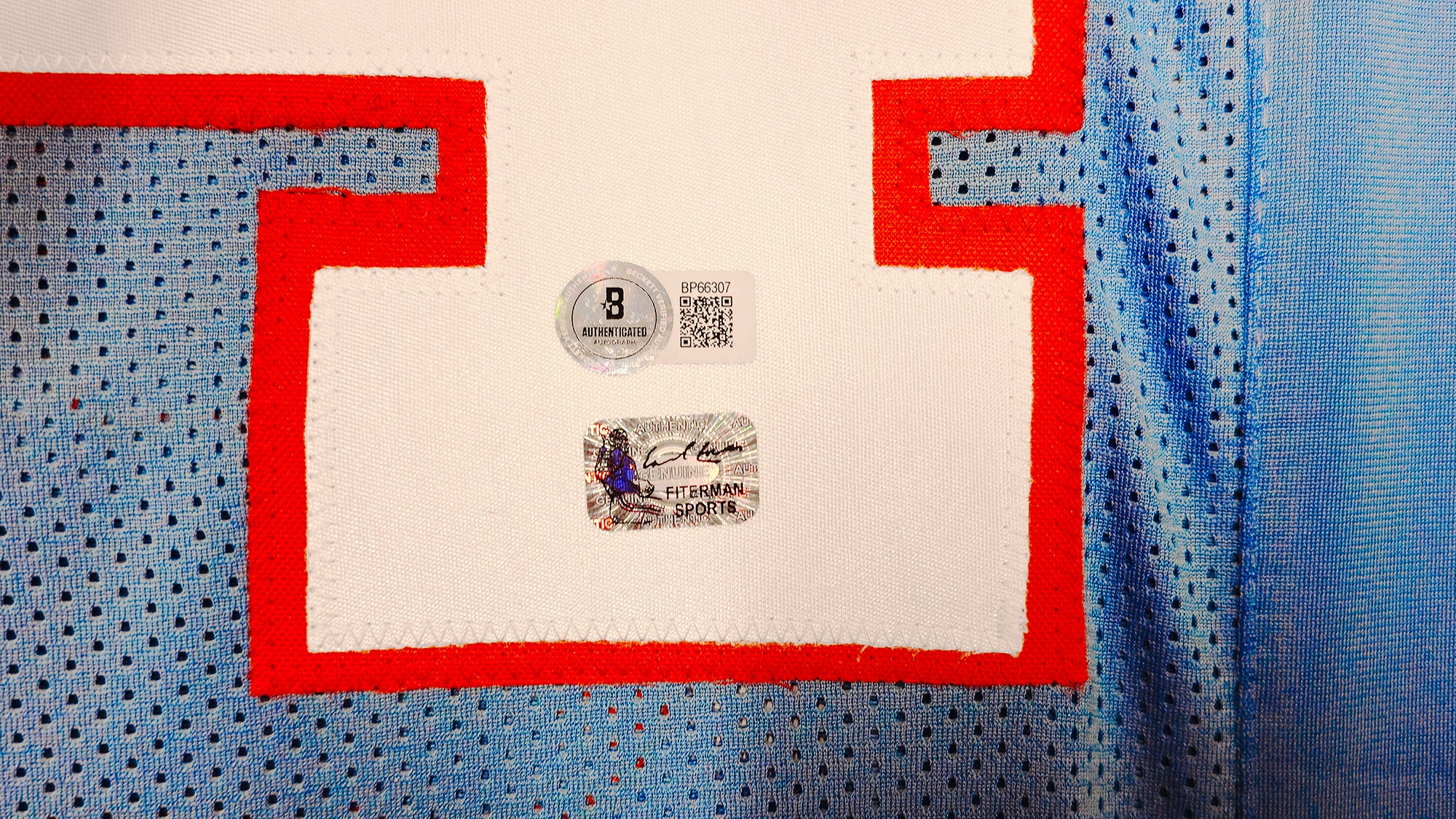 Houston Oilers Earl Campbell Autographed Blue Jersey Beckett BAS QR Stock #237061 - Image 5