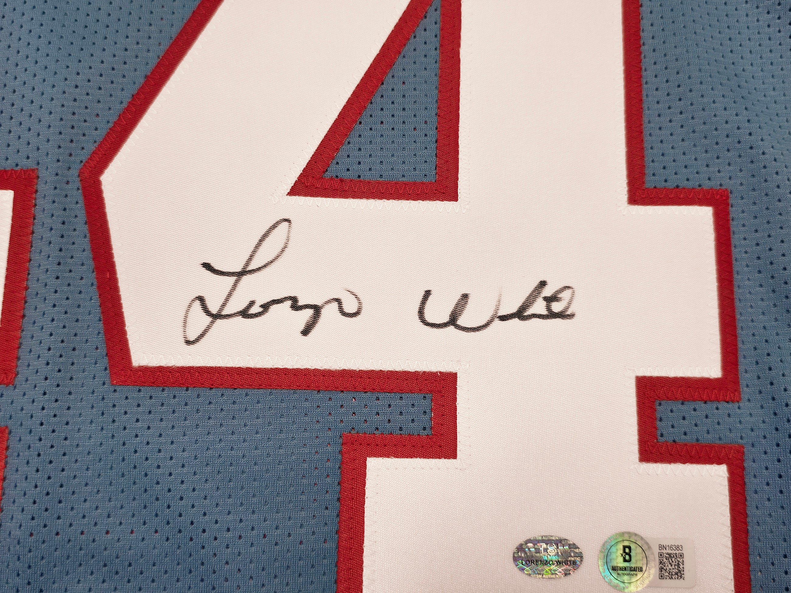 Houston Oilers Lorenzo White Autographed Blue Jersey Beckett BAS QR Stock #253495 - Image 3