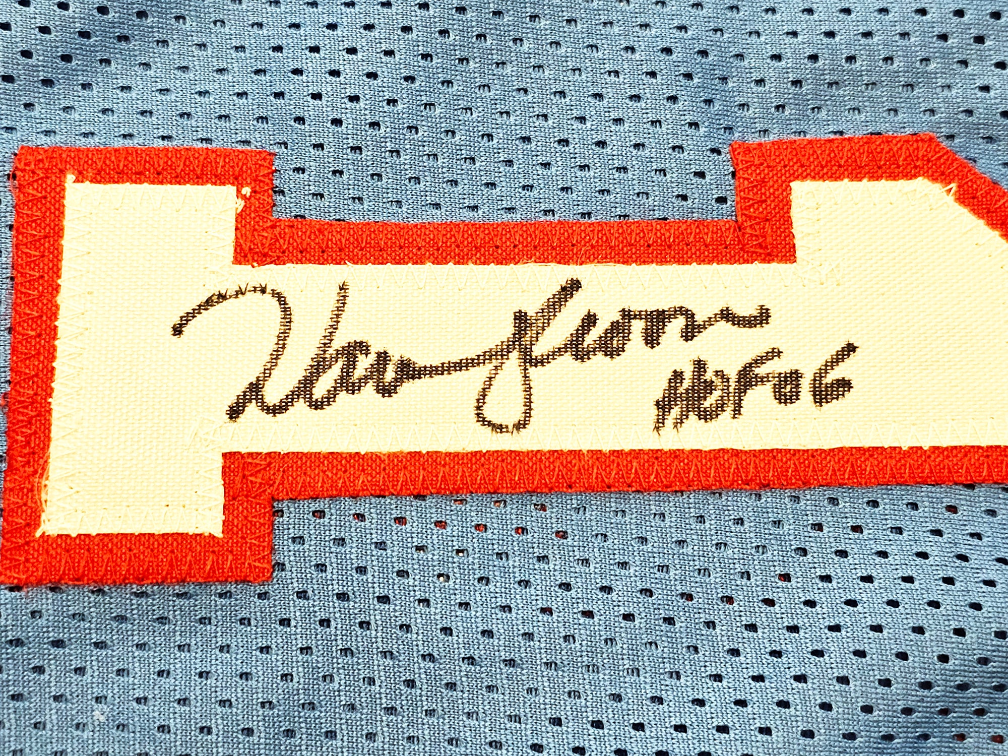 Houston Oilers Run & Shoot Autographed Baby Blue Jersey With 5 Signatures Including Warren Moon Beckett BAS Witness Stock #220384 - Image 3