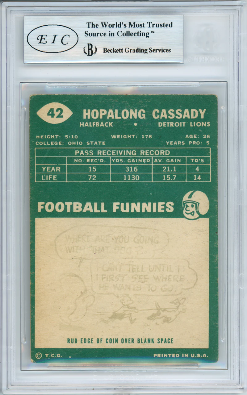 Howard "Hopalong" Cassady Autographed 1960 Topps Card #42 Detroit Lions Beckett BAS #10178838 - Image 2