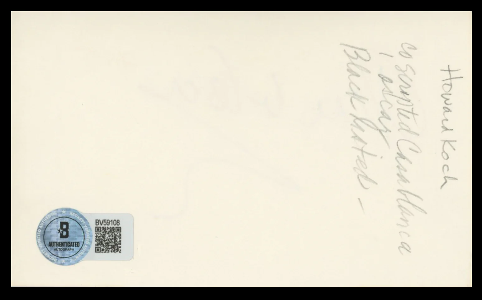Howard Koch Authentic Signed 3x5 Index Card Autographed BAS #BV59108 - Image 3