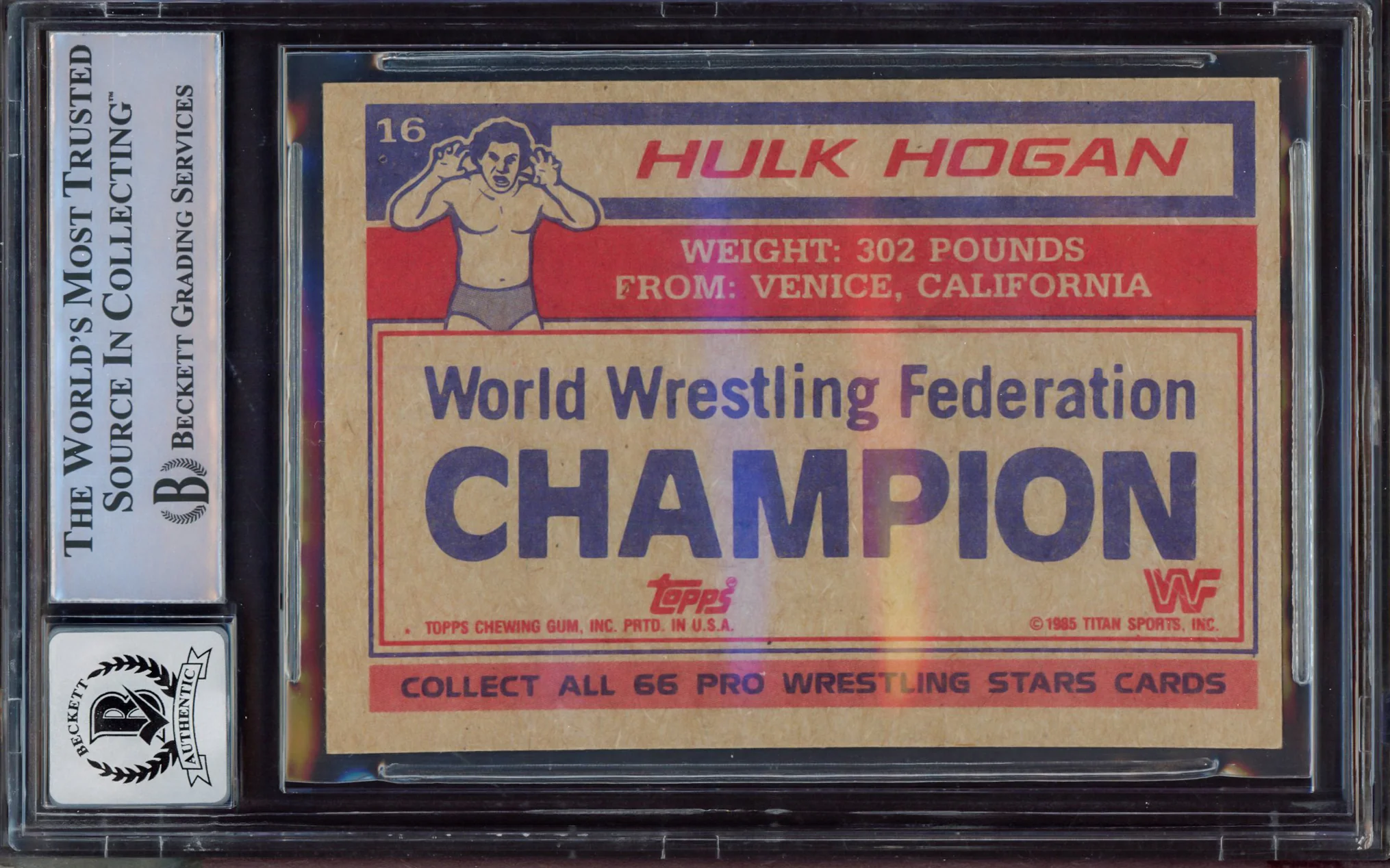 Hulk Hogan Autographed 1985 Topps WWF Rookie Card #16 Auto Grade Gem Mint 10 Beckett BAS #15496586 - Image 2