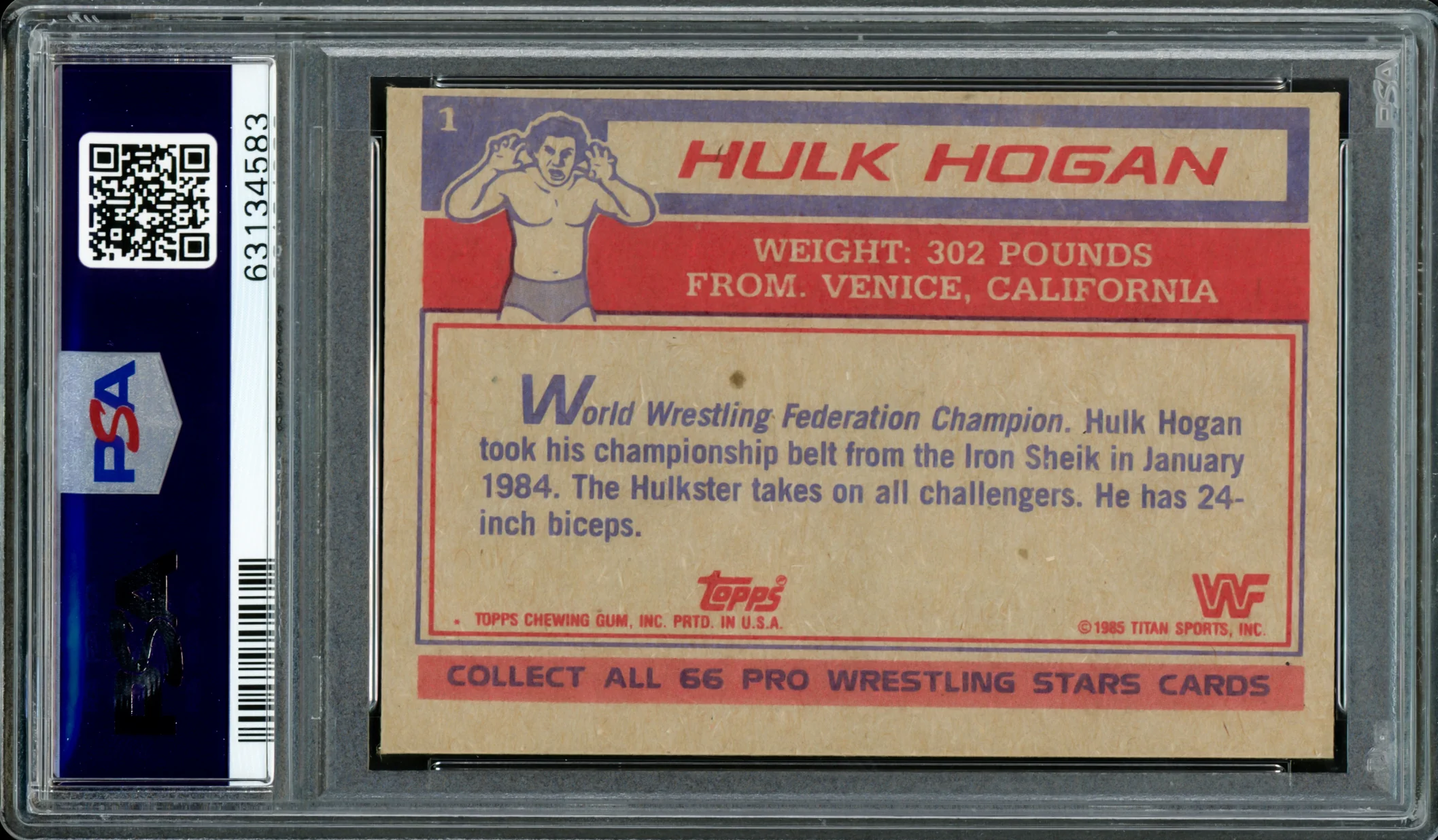 Hulk Hogan Autographed 1985 Topps WWF Yellow Rookie Card #1 Auto Grade Mint 9 PSA/DNA #63134583 - Image 2