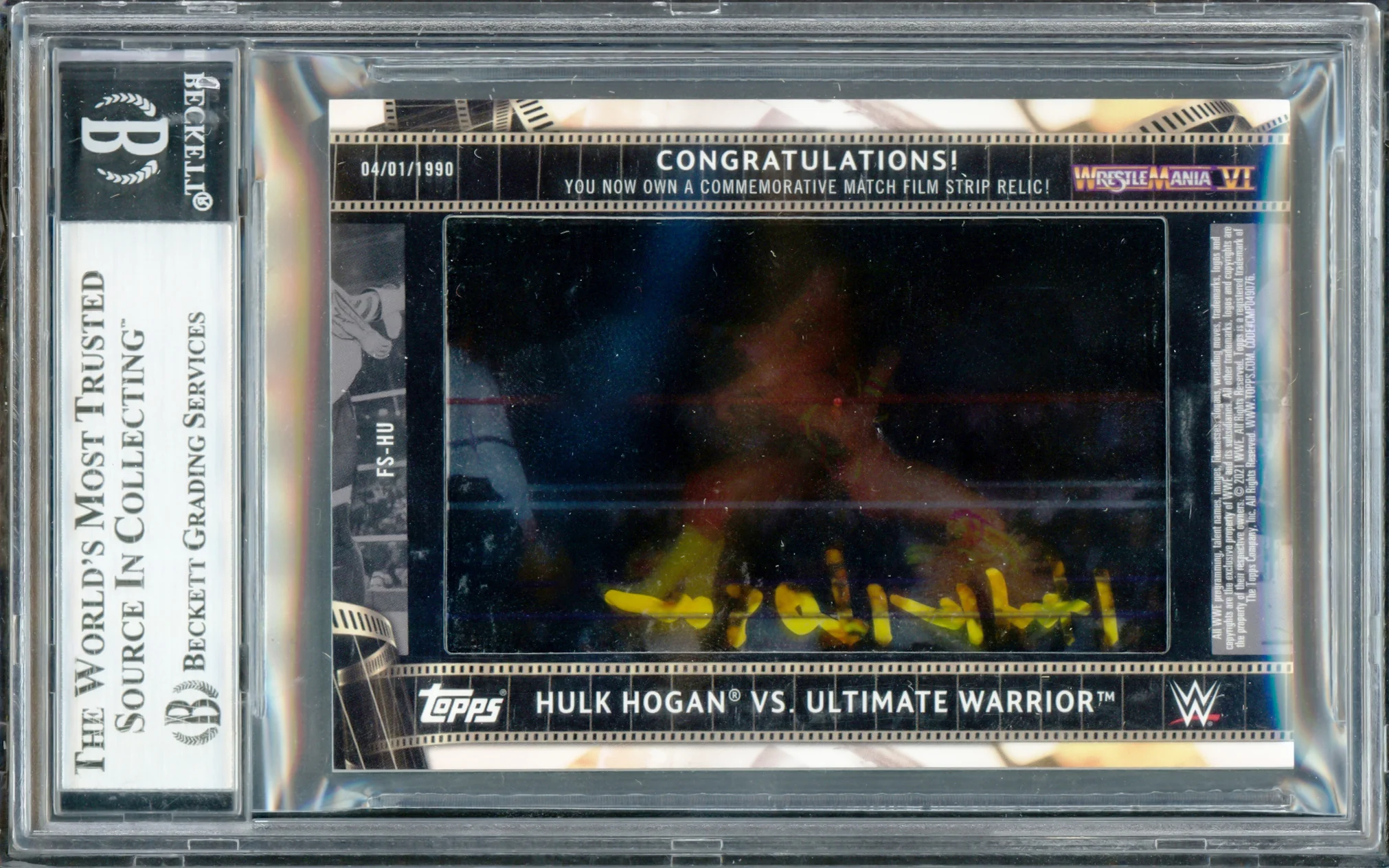 Hulk Hogan Autographed 2021 Topps WWE Manufactured Match Film Strip Relics Card #FSHU #236/299 Beckett BAS #16902372 - Image 2