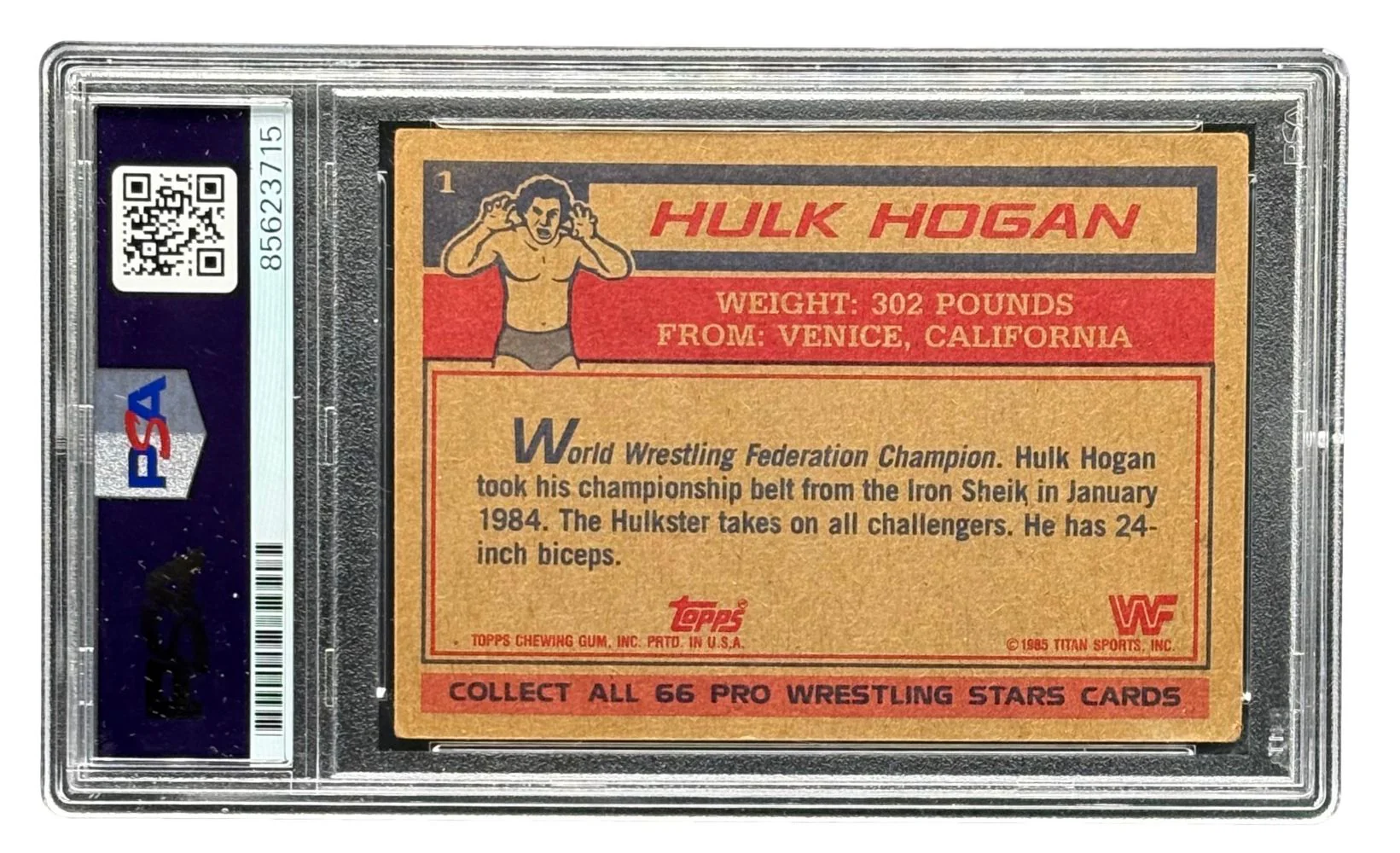 Hulk Hogan Signed 1985 Topps #1 WWF WWE Rookie Card 2 PSA - Image 2