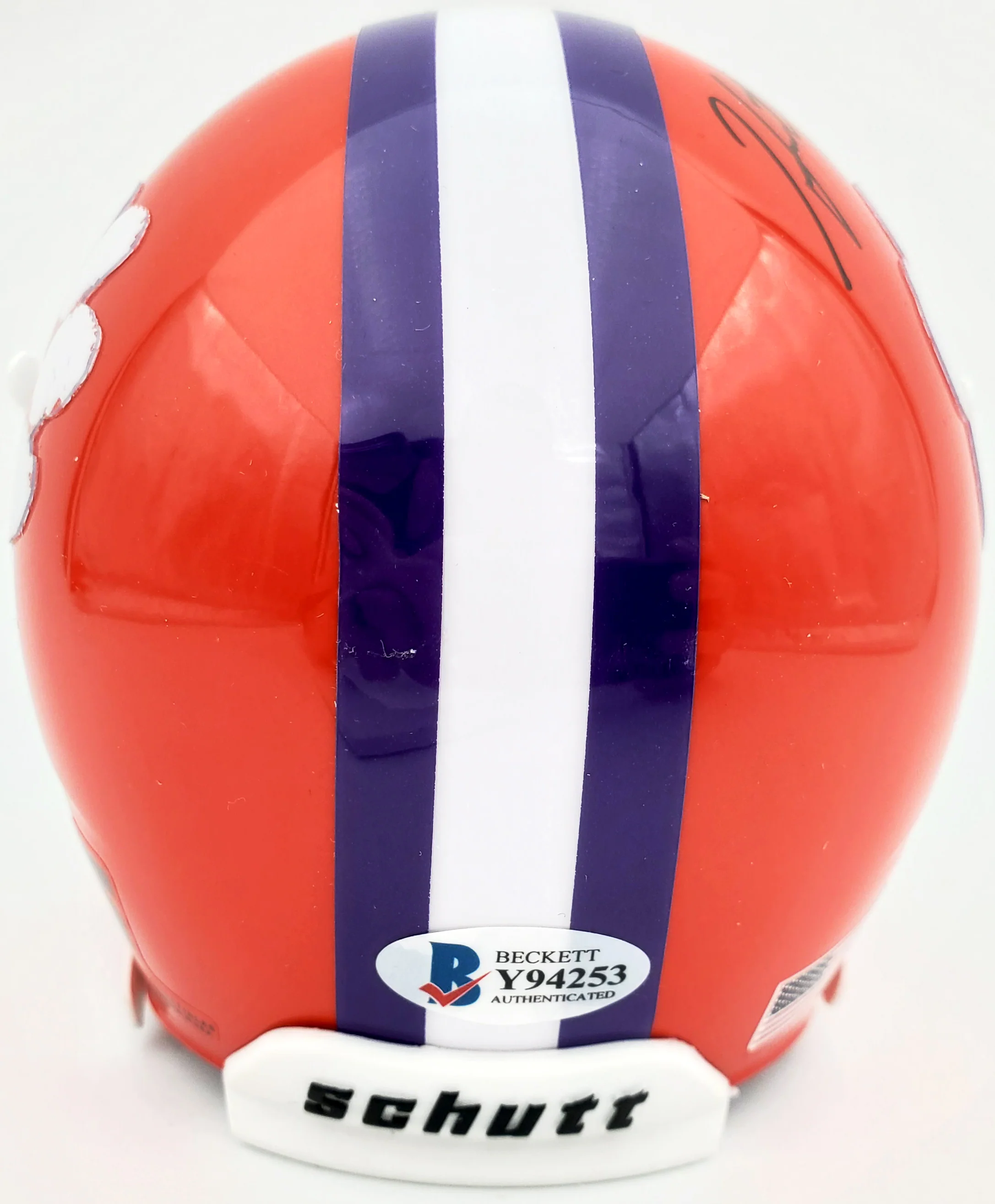 Hunter Renfrow Autographed Clemson Tigers Orange Schutt Mini Helmet Beckett BAS Stock #191545 - Image 3