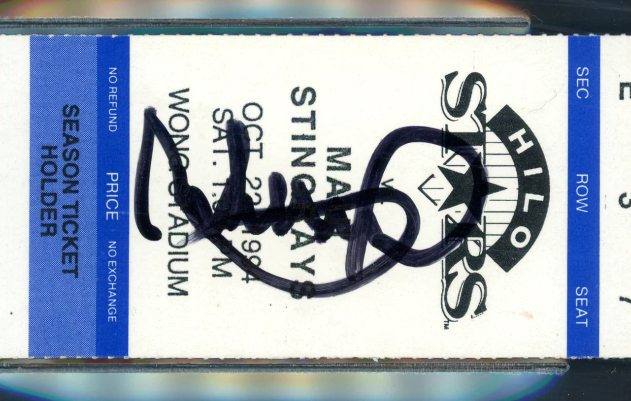 Ichiro Suzuki Autographed 1994 1.5x5.5 Ticket Hilo Stars Winter League Early 1994 Signature Beckett BAS #14066959 - Image 2