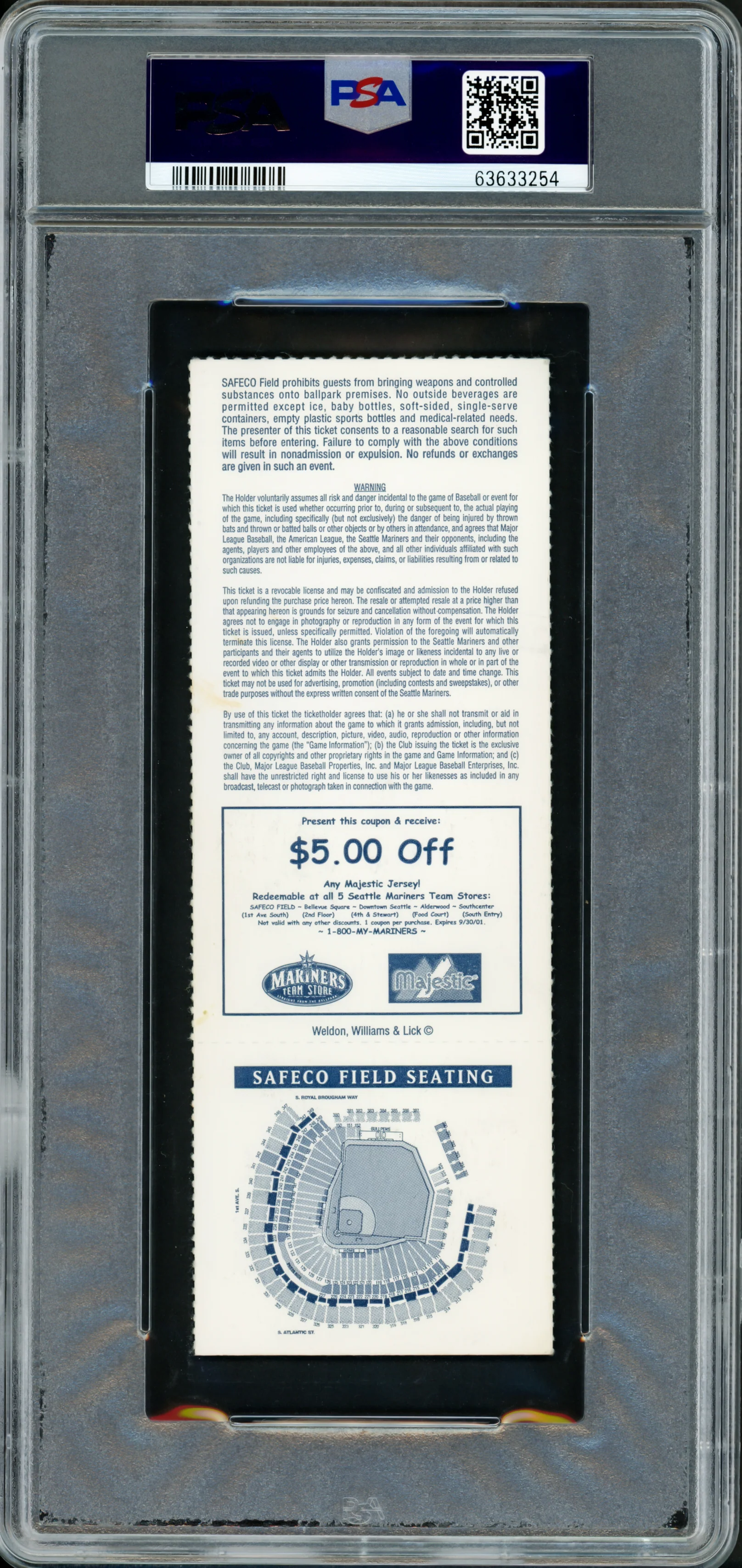 Ichiro Suzuki Autographed 2001 3rd MLB Game Ticket Seattle Mariners PSA 5 Auto Grade Gem Mint 10 "3rd MLB Game 2-4" PSA/DNA #63633254 - Image 2