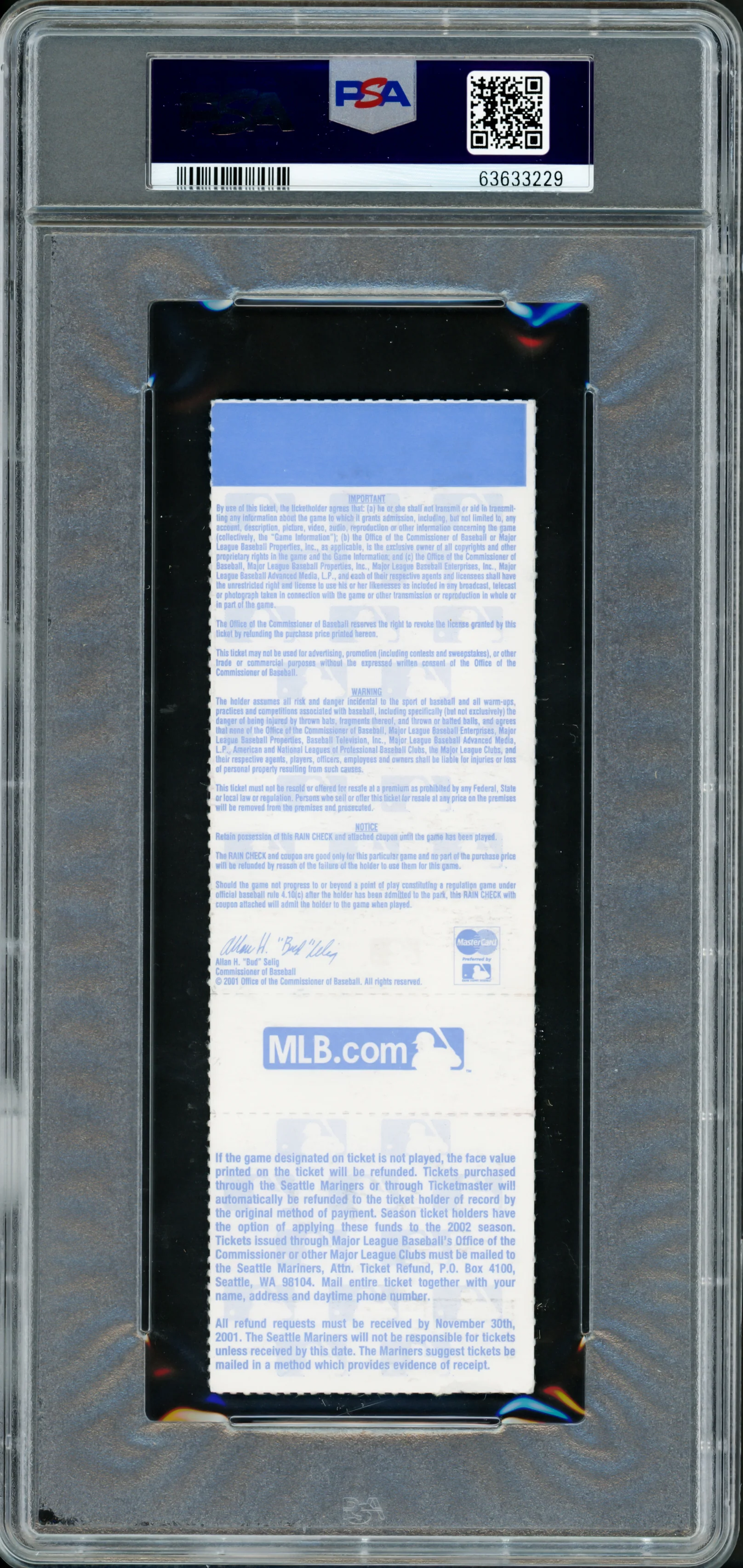 Ichiro Suzuki Autographed 2001 ALDS Game 1 Ticket Seattle Mariners PSA 4 Auto Grade Mint 9 "1st Playoff Game 3-4" PSA/DNA #63633229 - Image 2