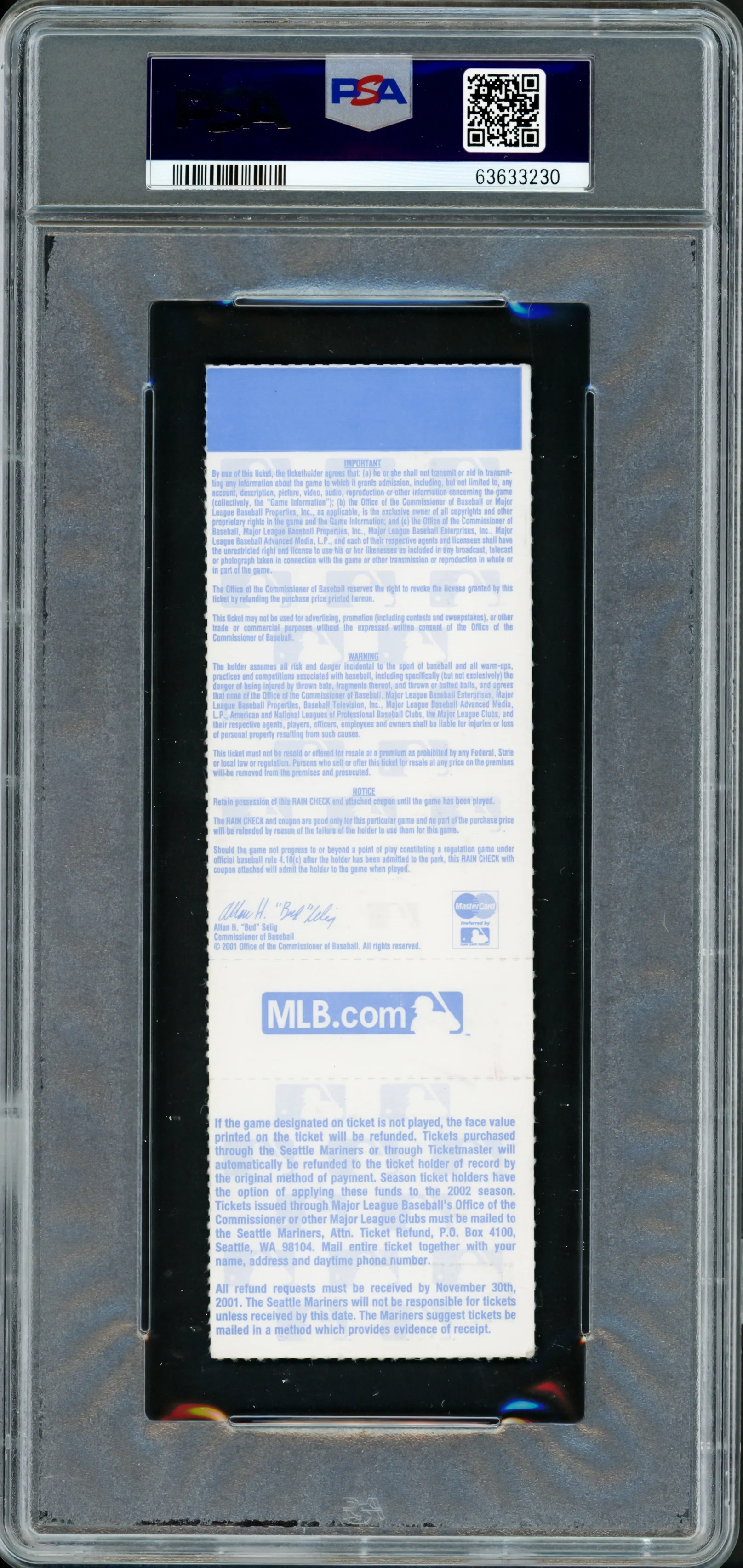 Ichiro Suzuki Autographed 2001 ALDS Game 1 Ticket Seattle Mariners PSA 4 Auto Grade Mint 9 "1st Playoff Game 3-4" PSA/DNA #63633230 - Image 2