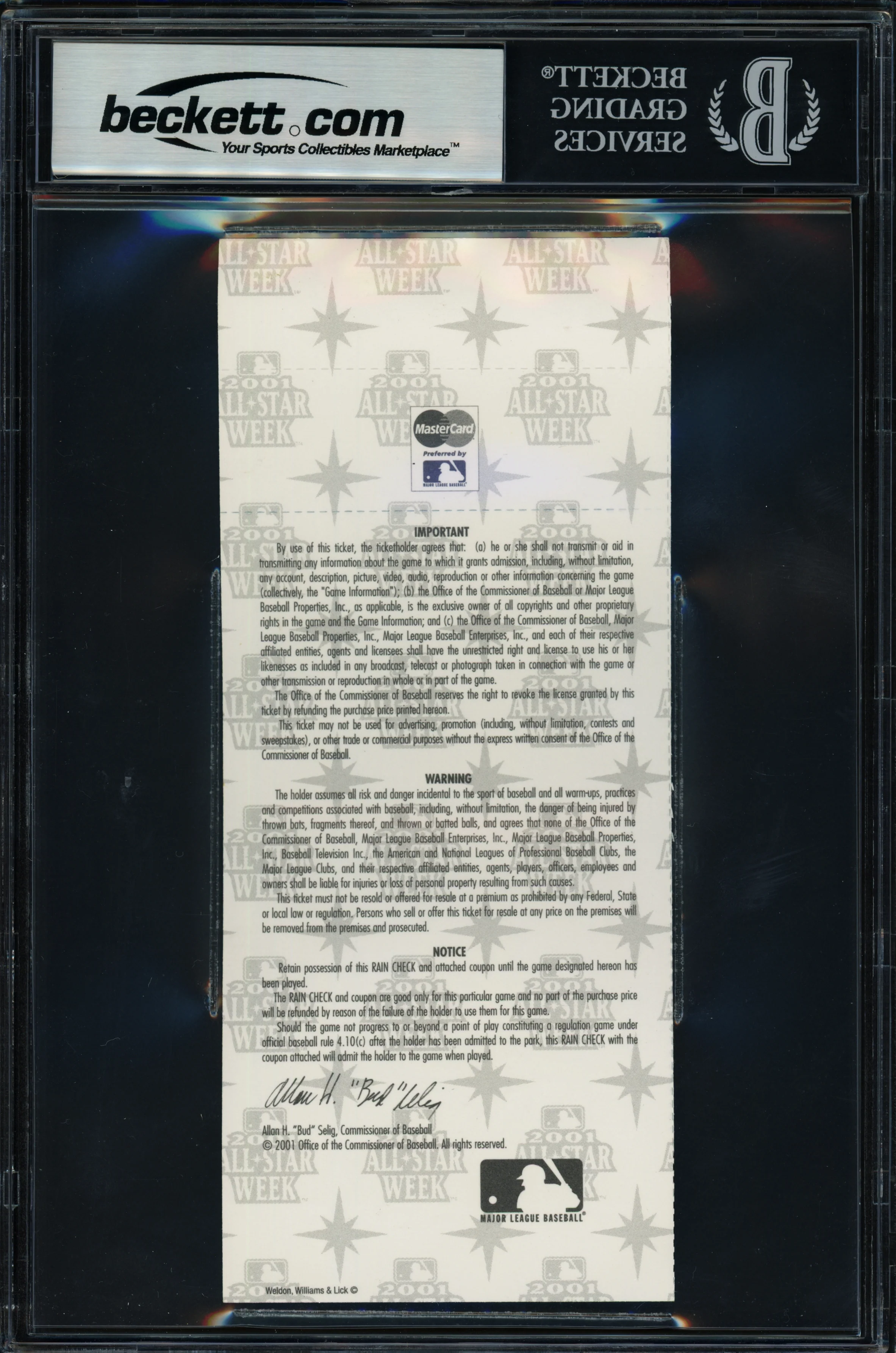 Ichiro Suzuki Autographed 2001 All Star Game Ticket Seattle Mariners Beckett BAS #18284476 - Image 2