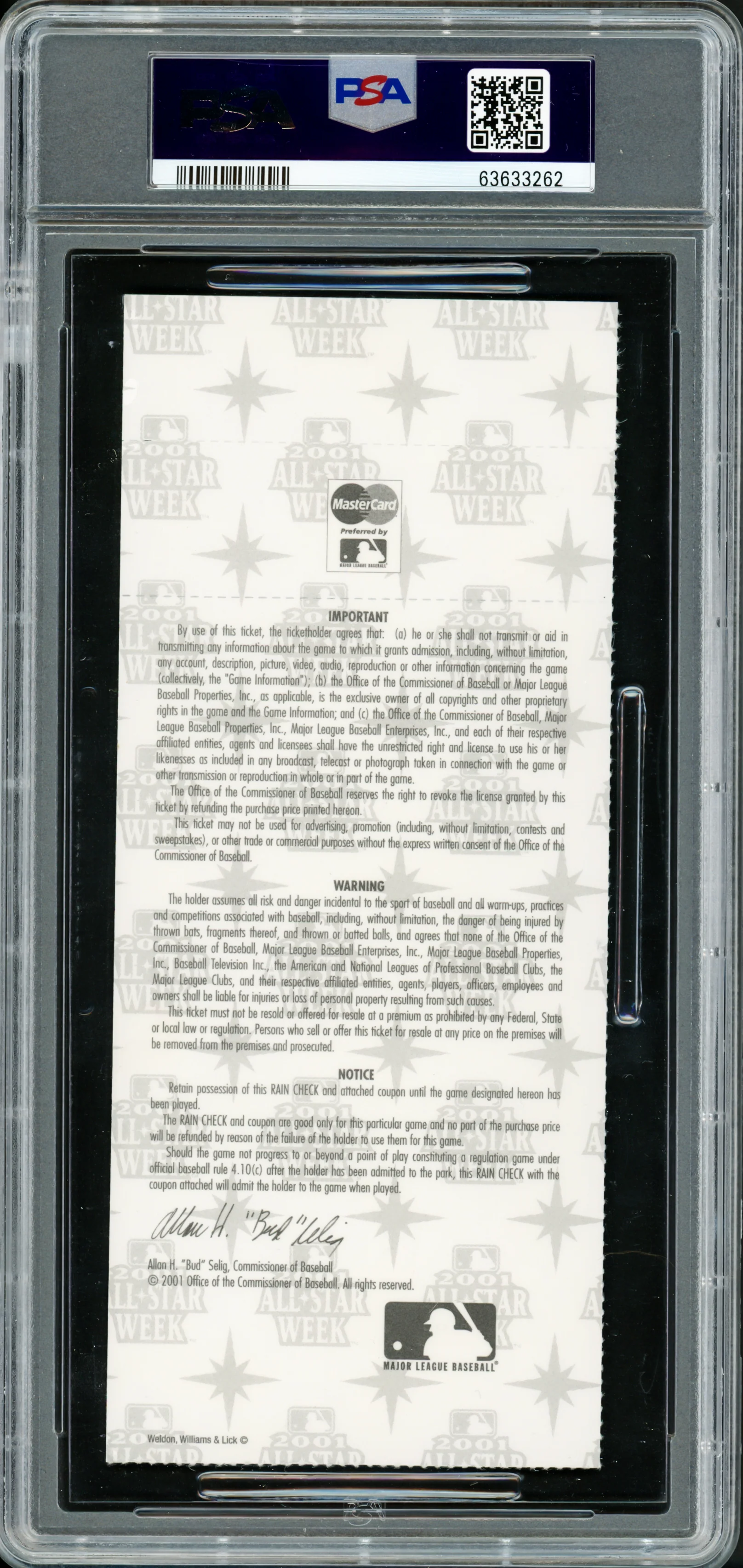 Ichiro Suzuki Autographed 2001 All Star Game Ticket Seattle Mariners PSA 7 Auto Grade Gem Mint 10 "1st AS Game" PSA/DNA #63633262 - Image 2